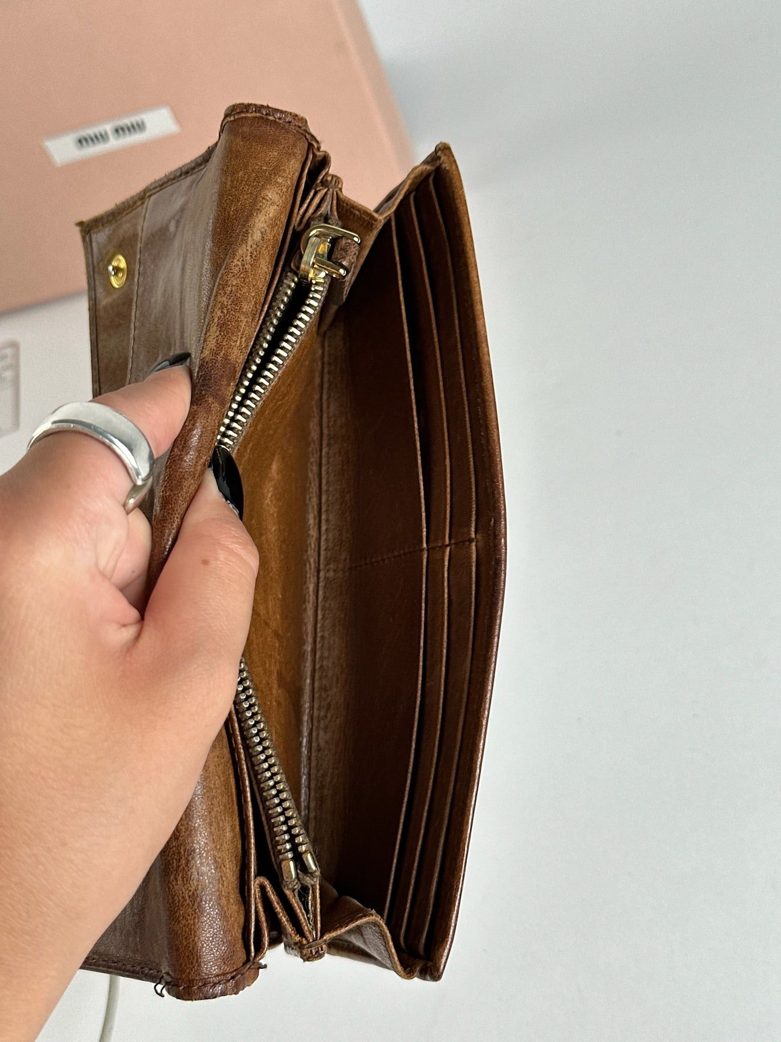 Miu Miu Vintage Leather wallet brown Size ONE SIZE - 3 Thumbnail
