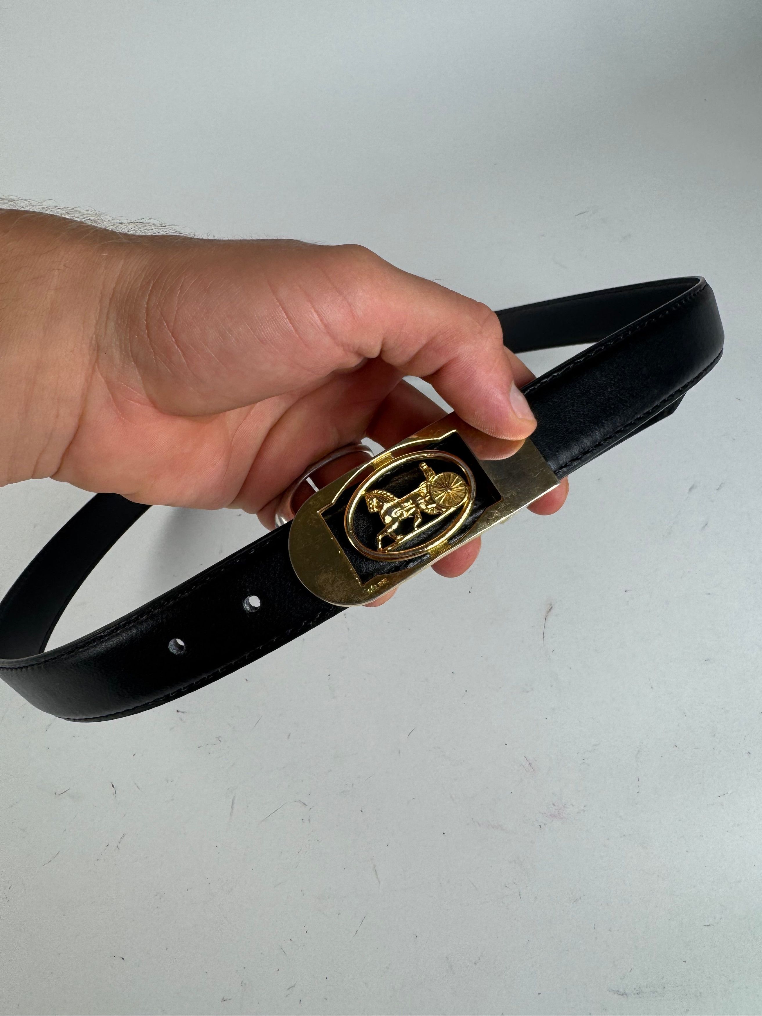 Celine Vintage Paris Leather Belt Black Size ONE SIZE - 3 Thumbnail