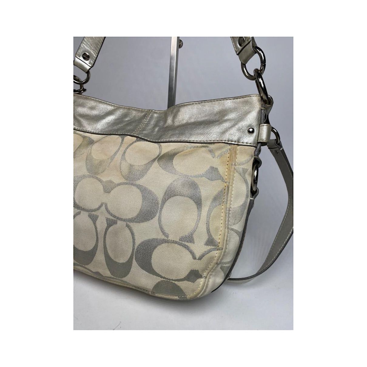 Coach Signature Sufflette Silver Leather Handbag Size ONE SIZE - 5 Thumbnail