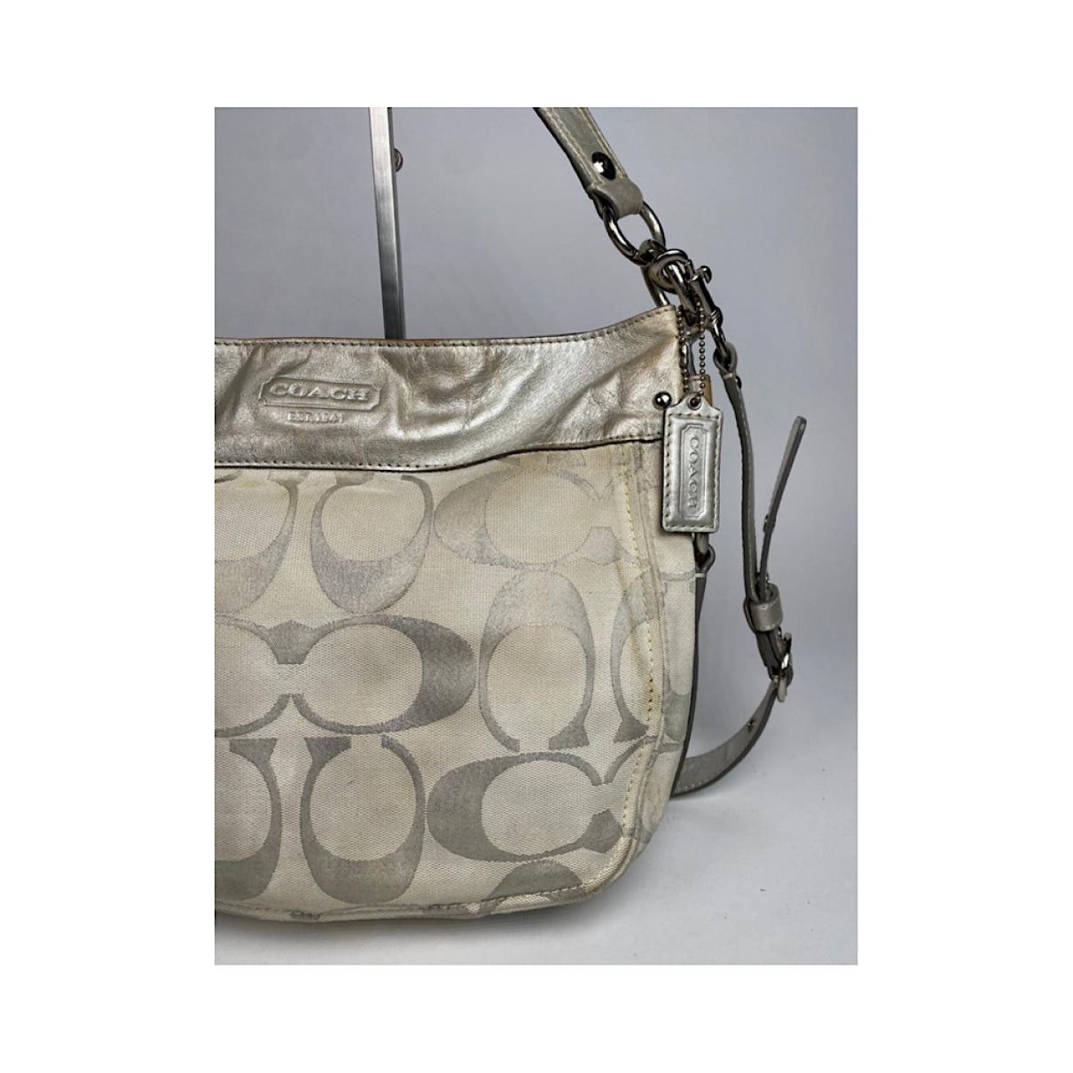 Coach Signature Sufflette Silver Leather Handbag Size ONE SIZE - 2 Thumbnail