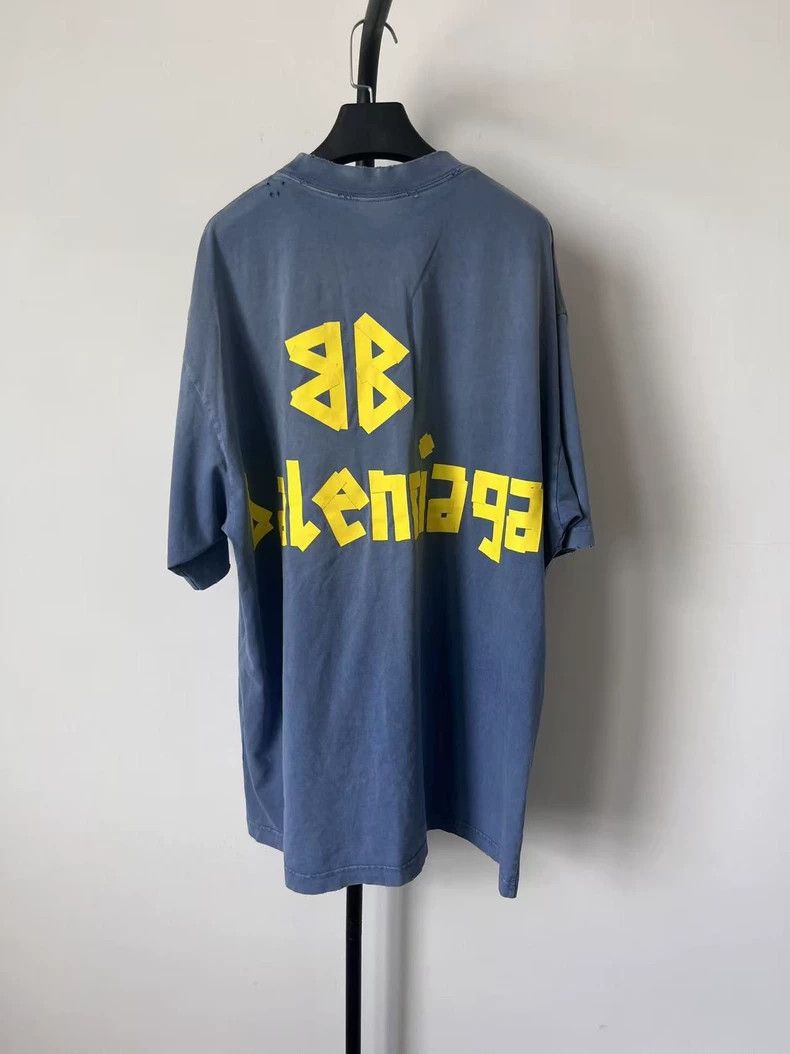 Balenciaga Balenciaga Blue Letter Print Short Sleeve T-shirt-yf Size US L / EU 52-54 / 3 - 2 Thumbnail