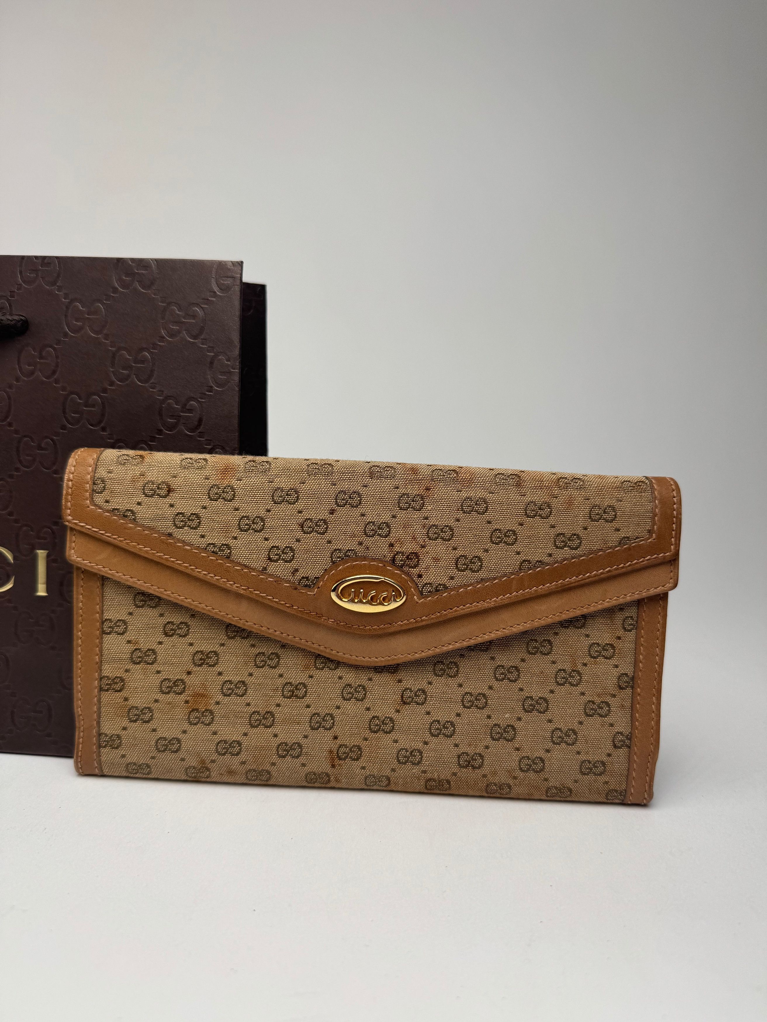 Gucci Vintage Monogram Leather Wallet beige Brown Size ONE SIZE - 6 Thumbnail