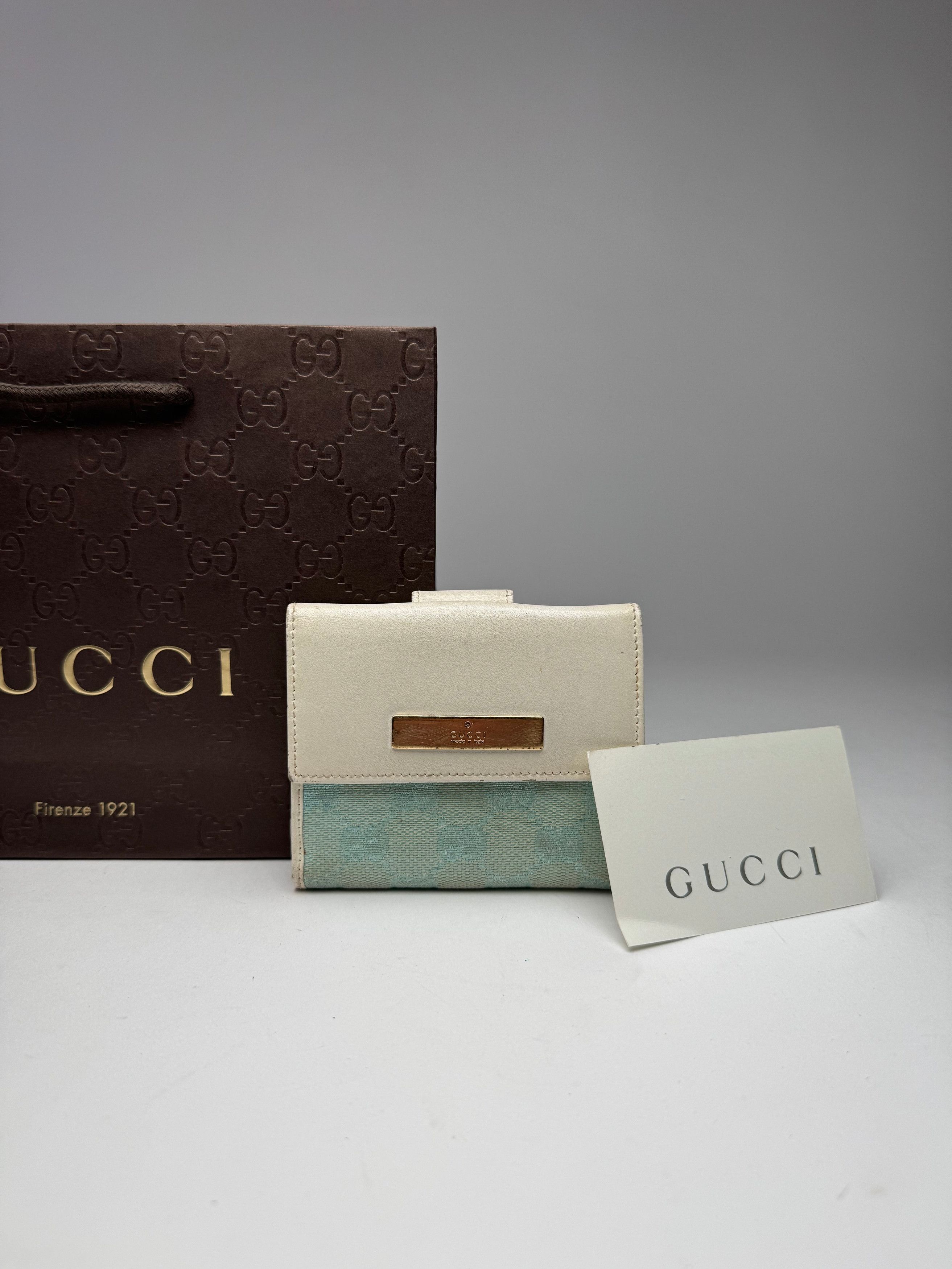 Gucci Vintage Monogram Leather Wallet white turquoise Size ONE SIZE - 10 Thumbnail