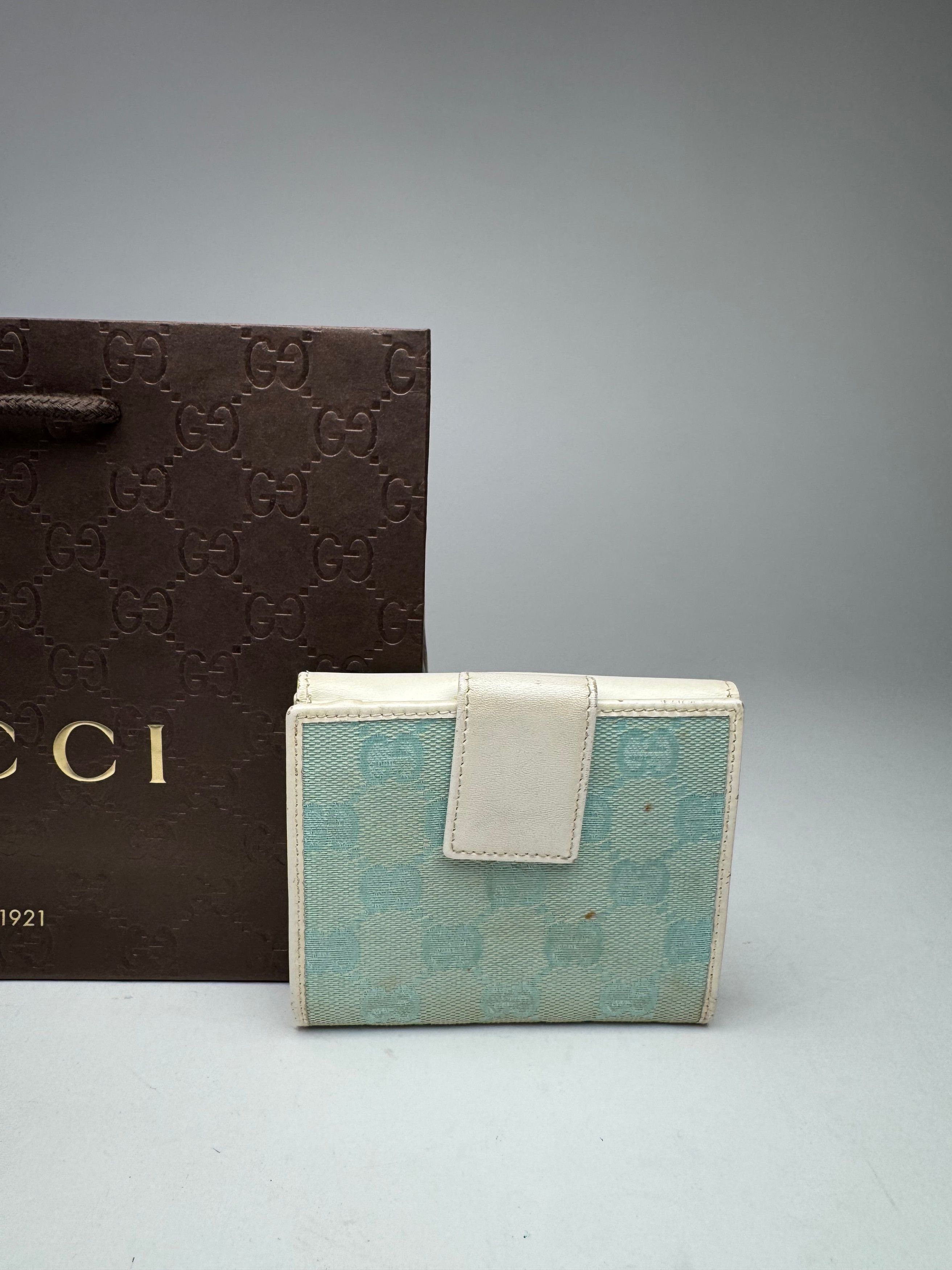 Gucci Vintage Monogram Leather Wallet white turquoise Size ONE SIZE - 2 Thumbnail