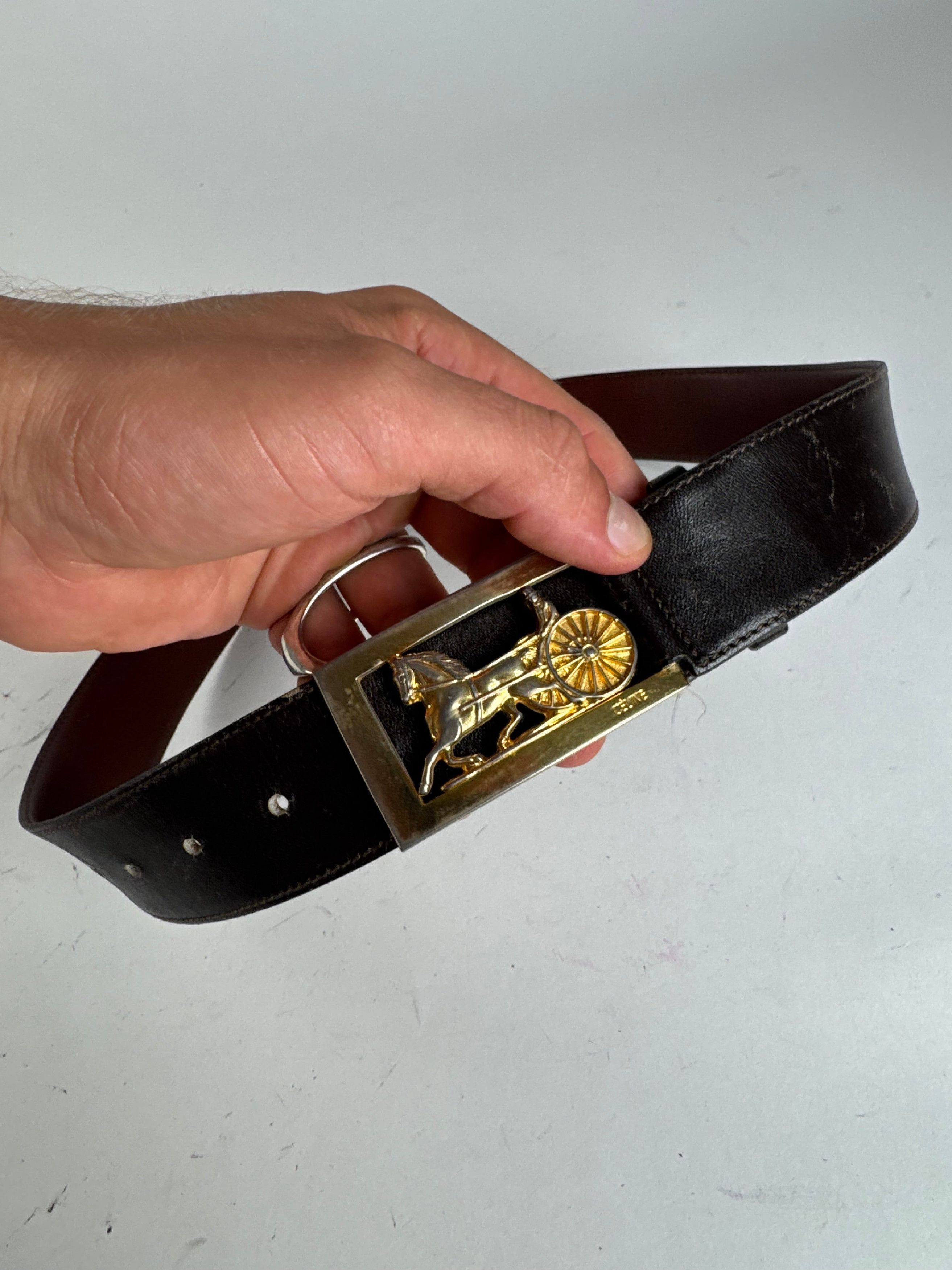 Celine Vintage Paris Leather Belt Black burgundy Size ONE SIZE - 5 Thumbnail