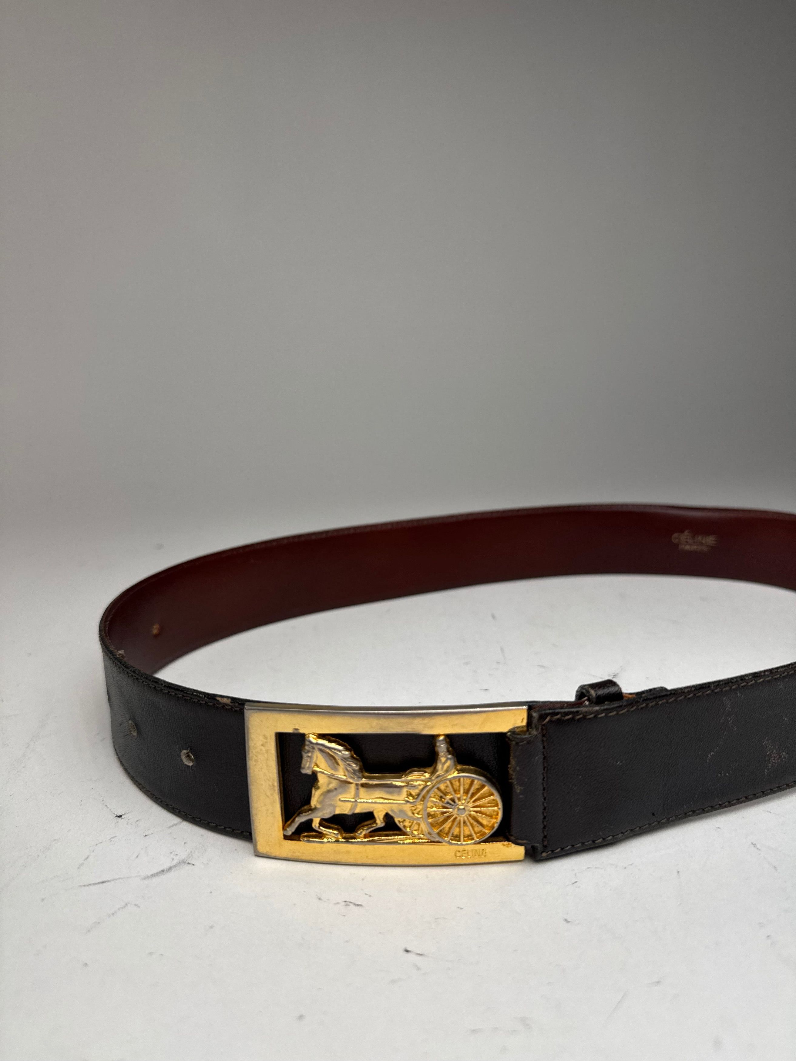 Celine Vintage Paris Leather Belt Black burgundy Size ONE SIZE - 2 Thumbnail