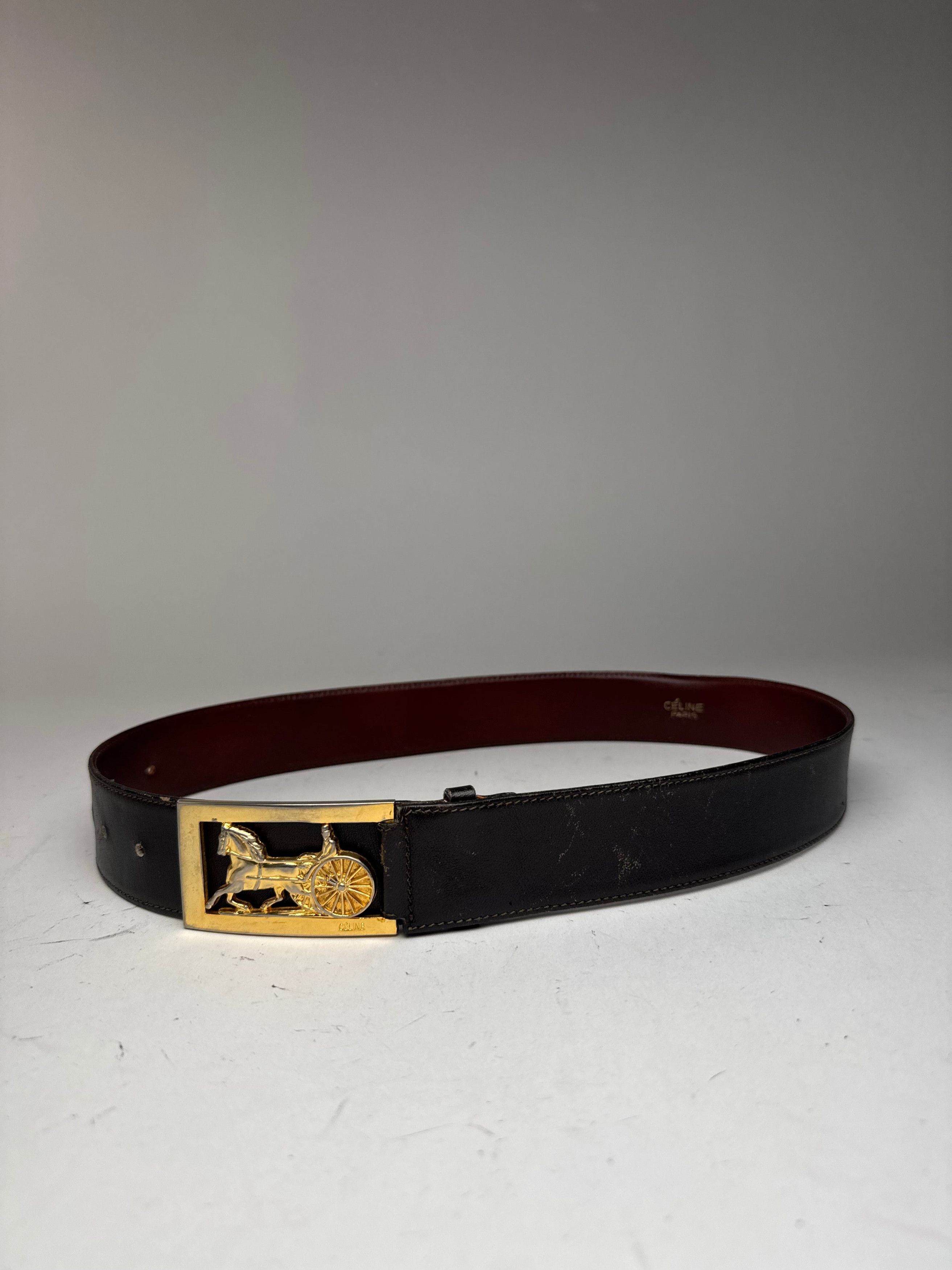 Celine Vintage Paris Leather Belt Black burgundy Size ONE SIZE - 14 Thumbnail