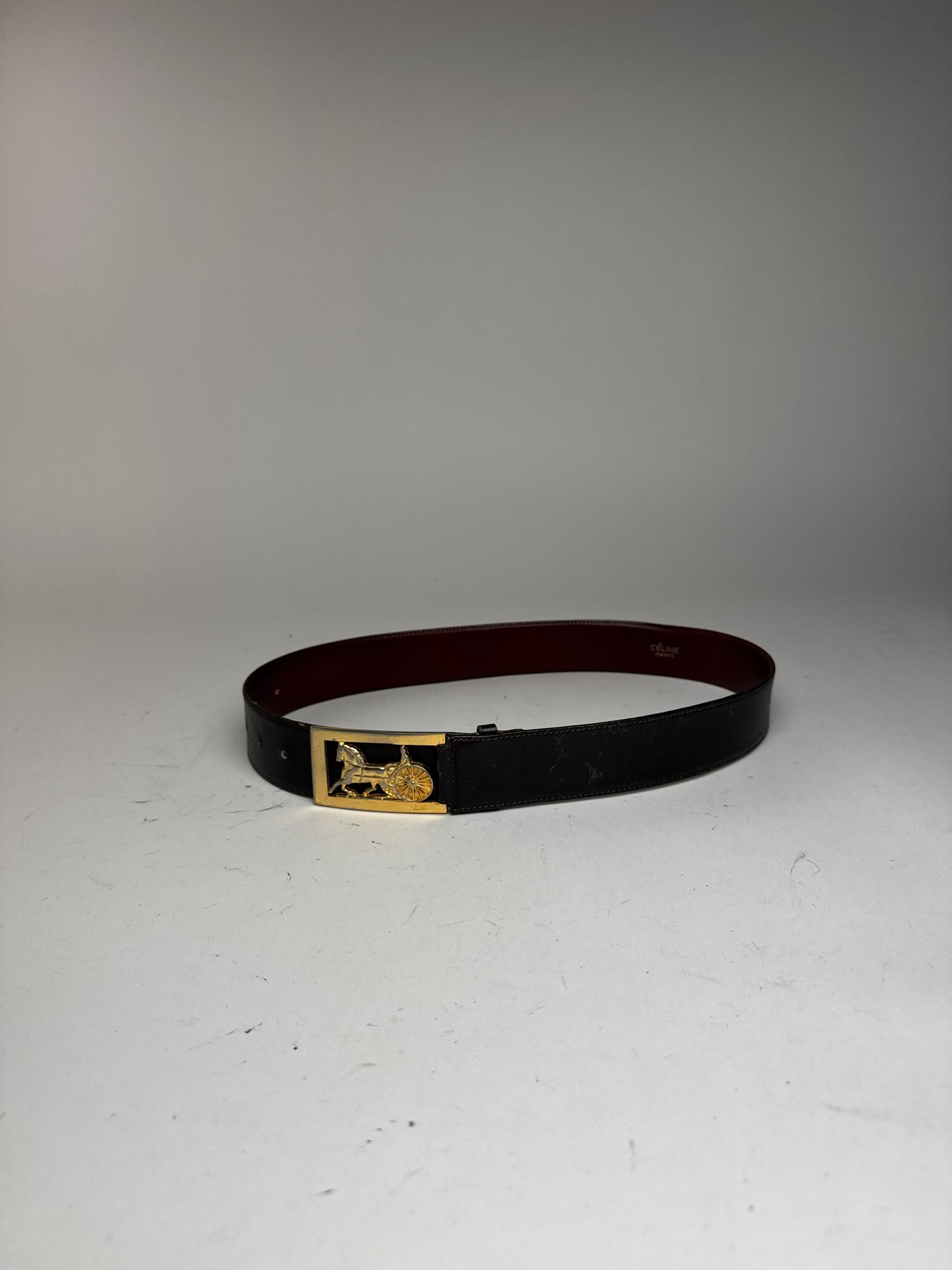 Celine Vintage Paris Leather Belt Black burgundy Size ONE SIZE - 10 Thumbnail
