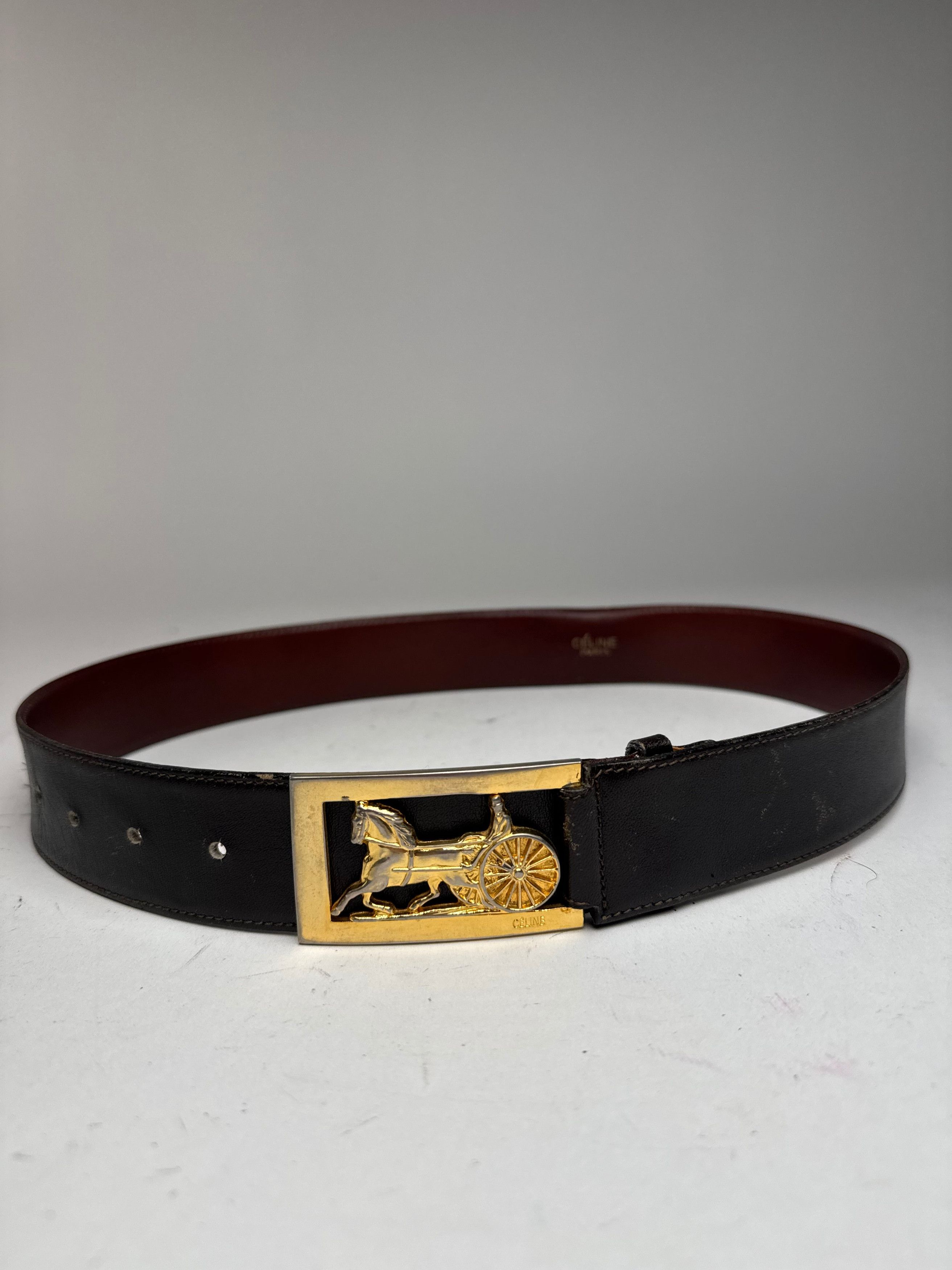 Celine Vintage Paris Leather Belt Black burgundy Size ONE SIZE - 4 Thumbnail