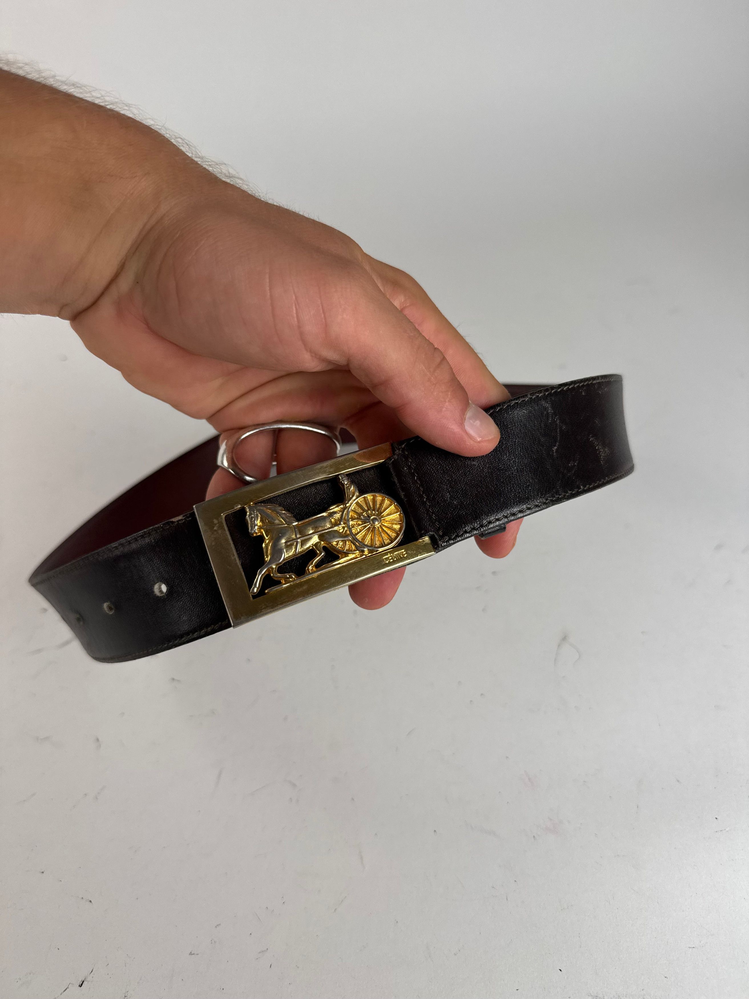 Celine Vintage Paris Leather Belt Black burgundy Size ONE SIZE - 3 Thumbnail