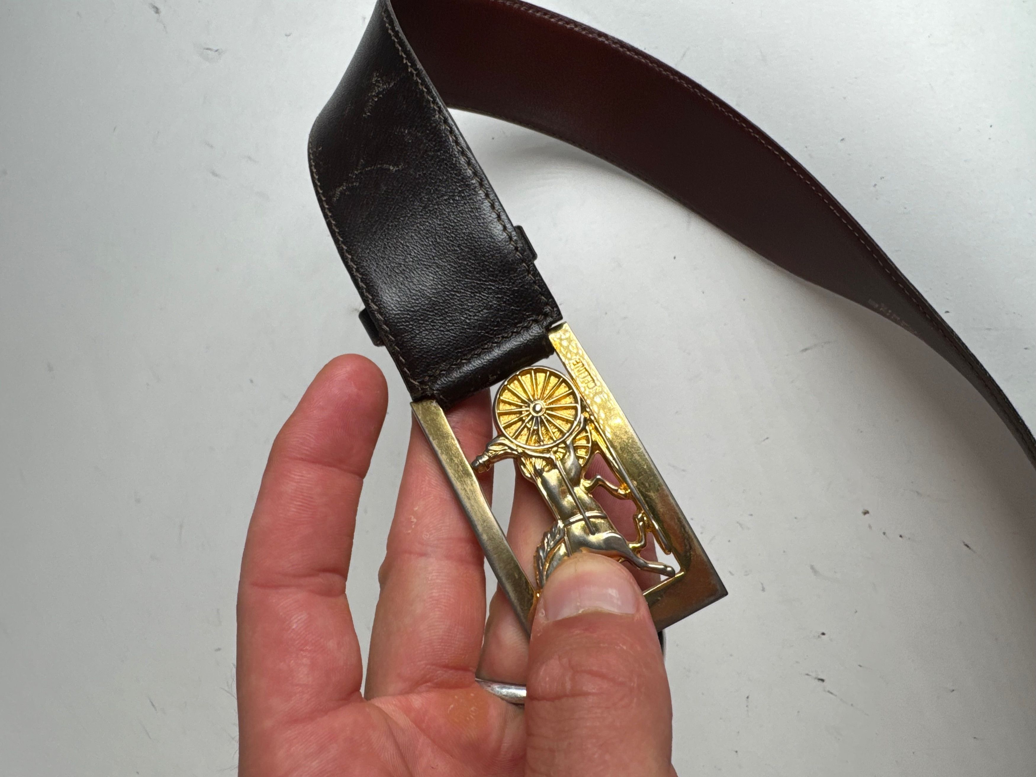 Celine Vintage Paris Leather Belt Black burgundy Size ONE SIZE - 11 Thumbnail
