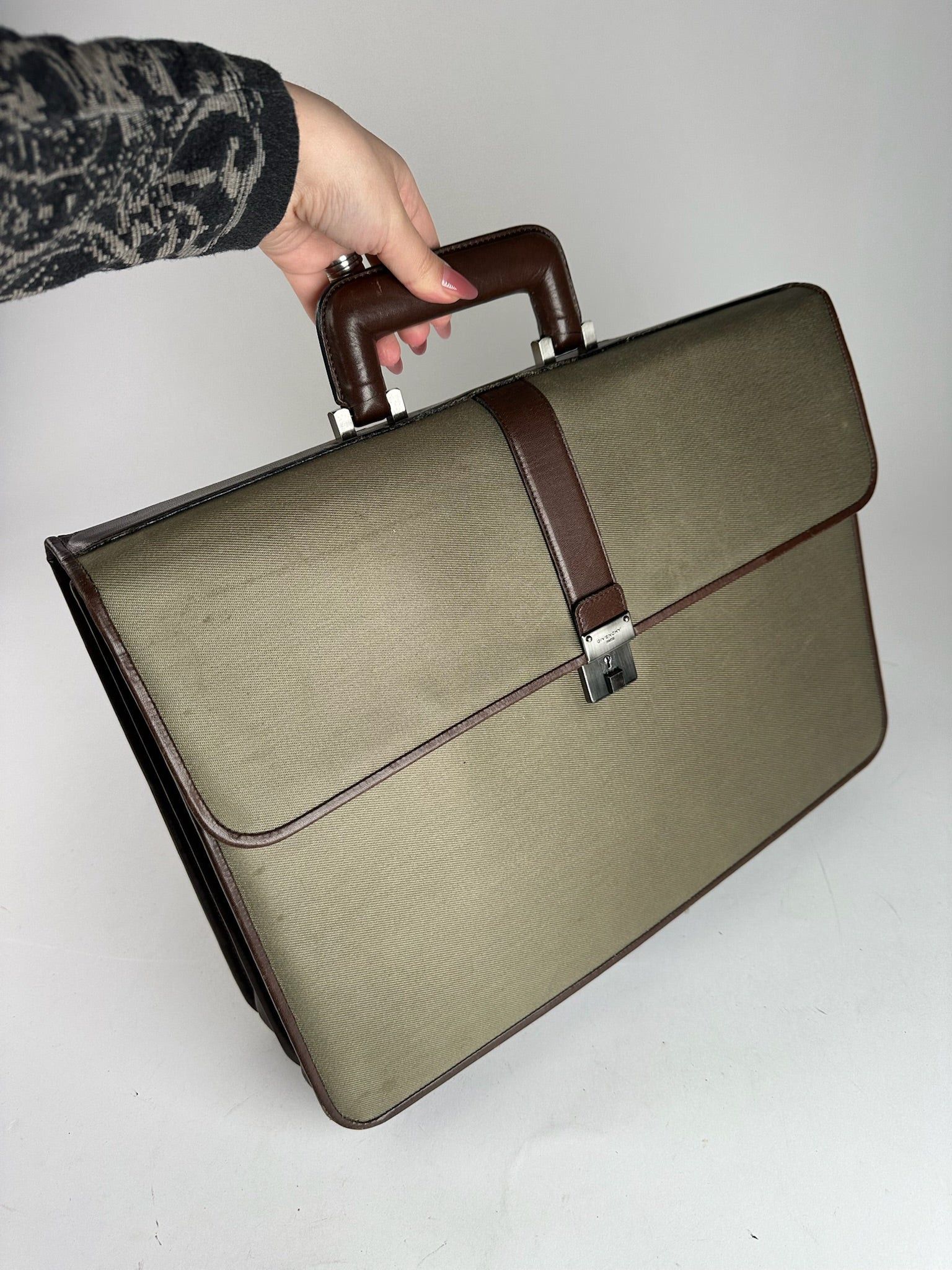 Givenchy Vintage Leather canvas Briefcase khaki brown Size ONE SIZE - 10 Thumbnail