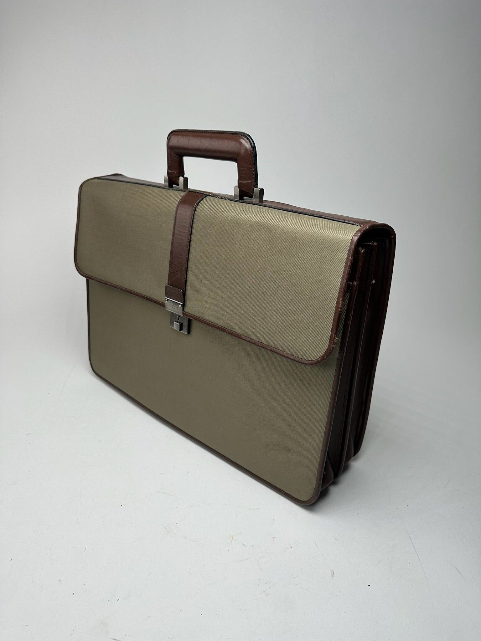 Givenchy Vintage Leather canvas Briefcase khaki brown Size ONE SIZE - 2 Thumbnail