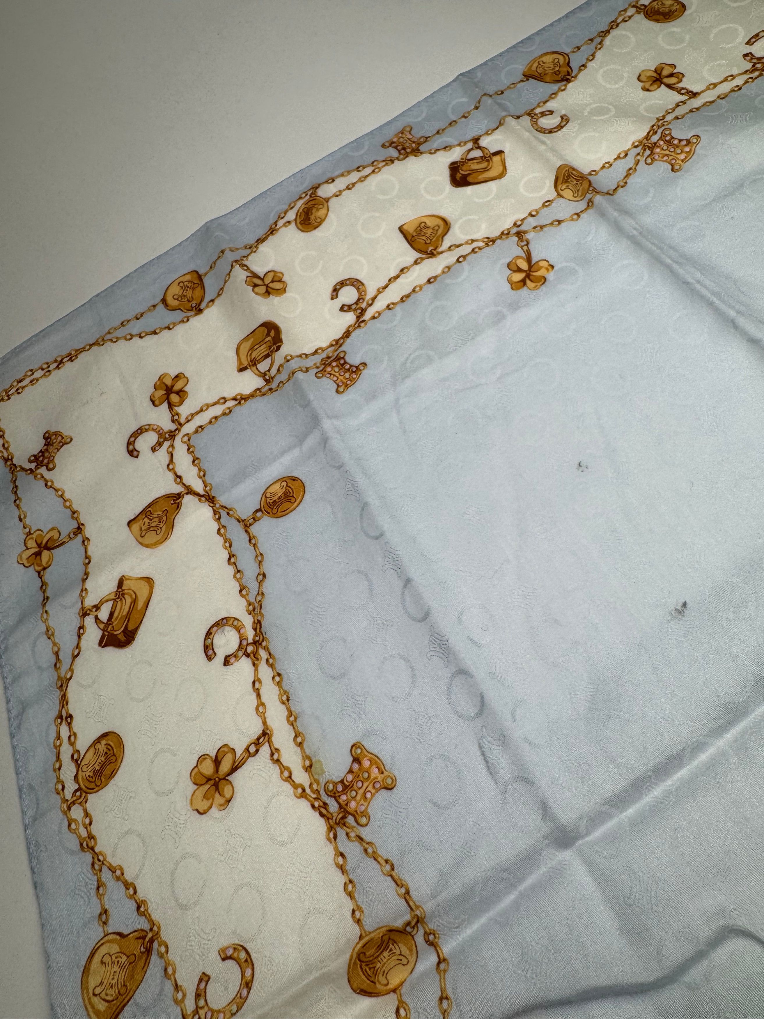 Celine Vintage Paris Macadam Monogram Silk scarf baby blue Size ONE SIZE - 5 Thumbnail