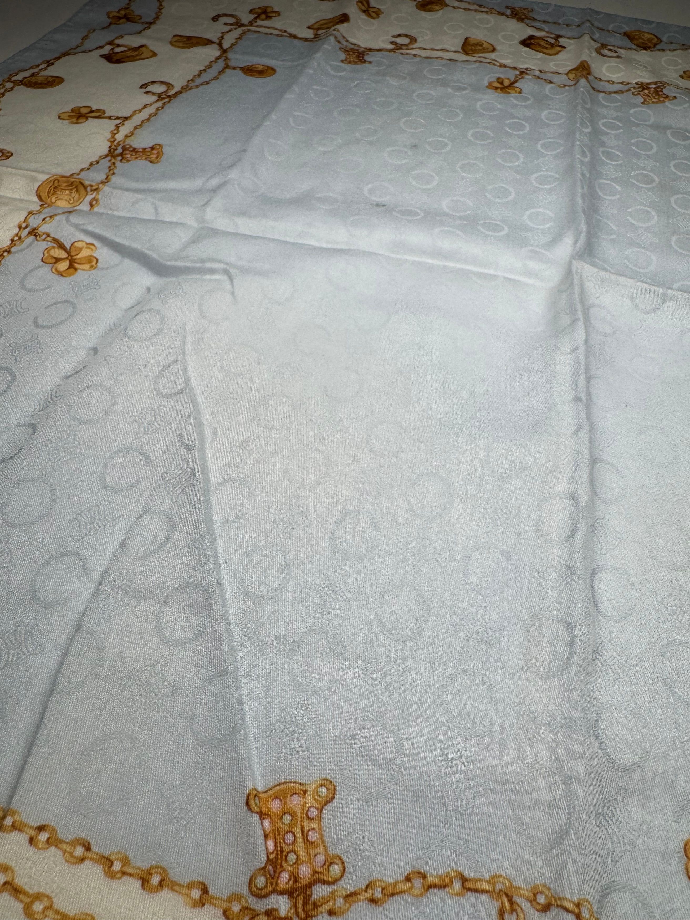 Celine Vintage Paris Macadam Monogram Silk scarf baby blue Size ONE SIZE - 6 Thumbnail
