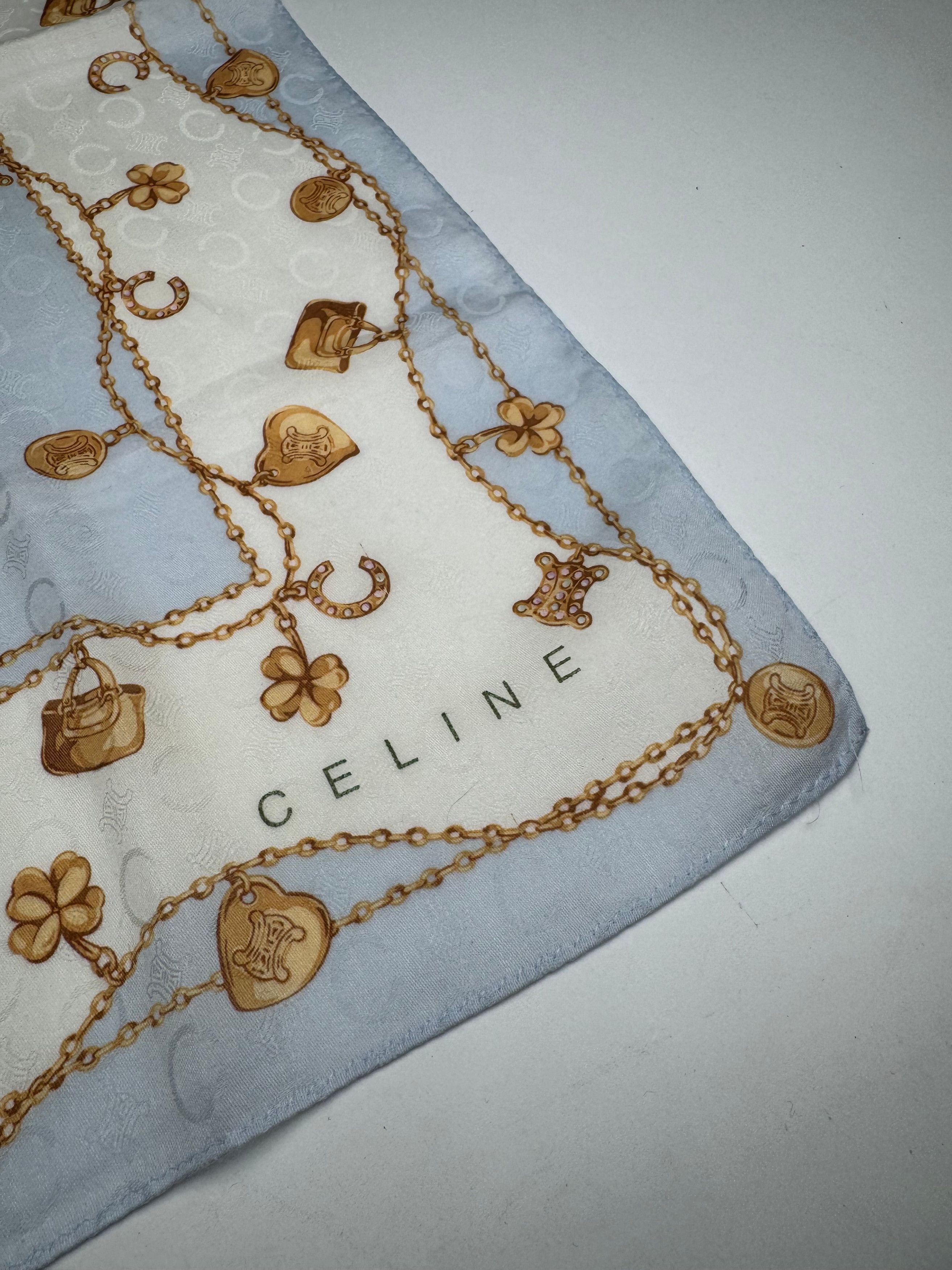 Celine Vintage Paris Macadam Monogram Silk scarf baby blue Size ONE SIZE - 7 Thumbnail