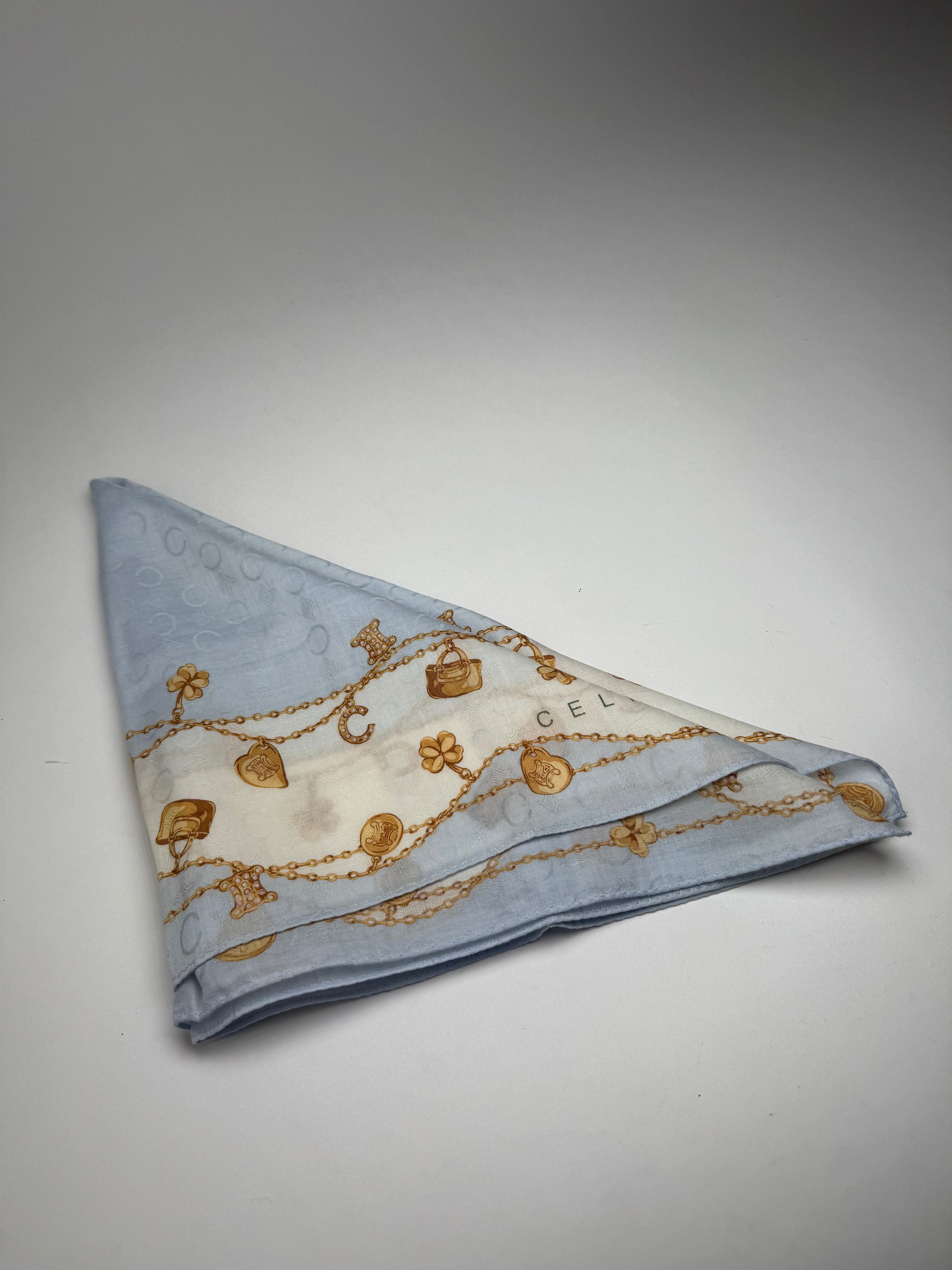 Celine Vintage Paris Macadam Monogram Silk scarf baby blue Size ONE SIZE - 2 Thumbnail