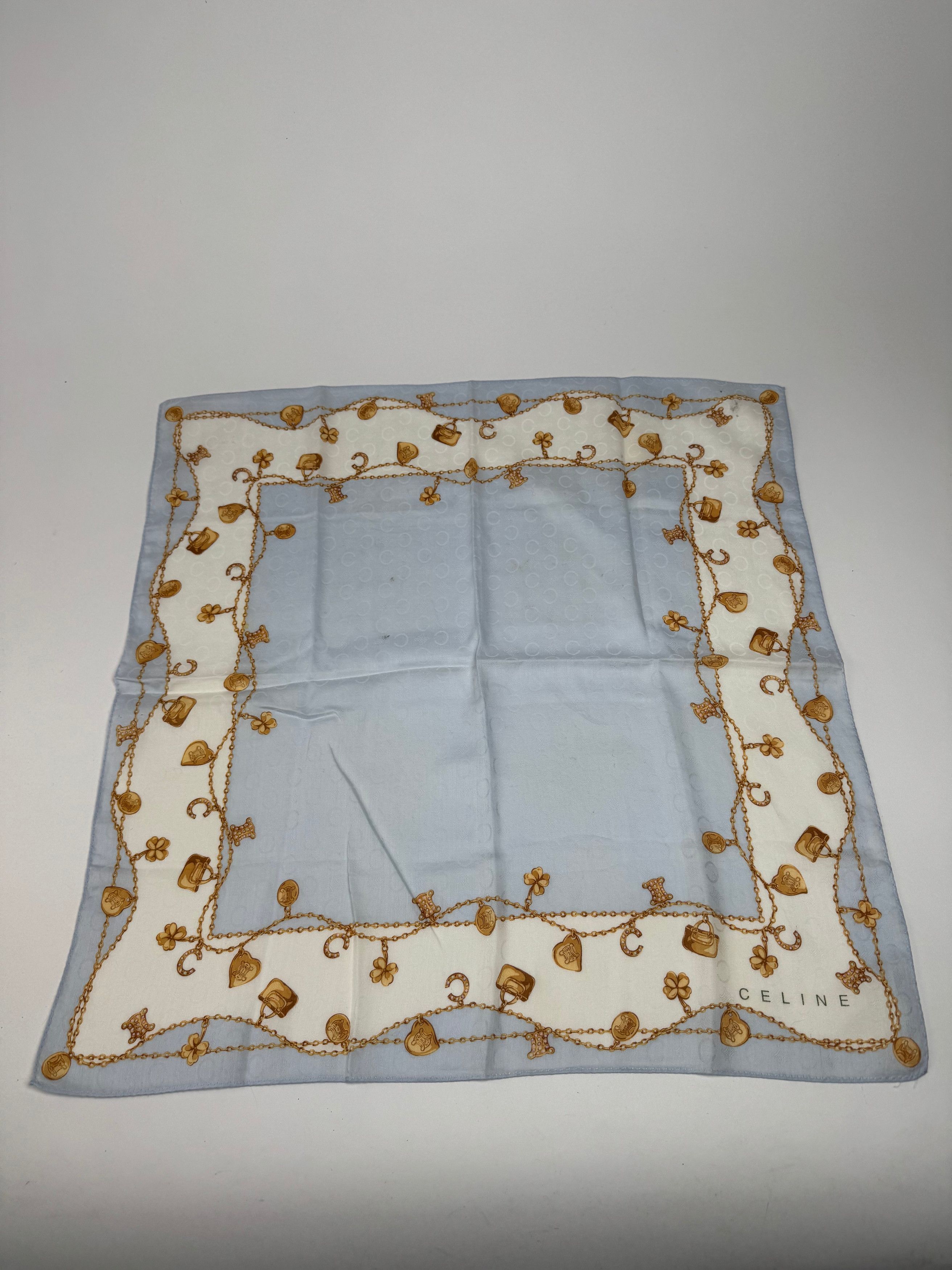 Celine Vintage Paris Macadam Monogram Silk scarf baby blue Size ONE SIZE - 9 Thumbnail