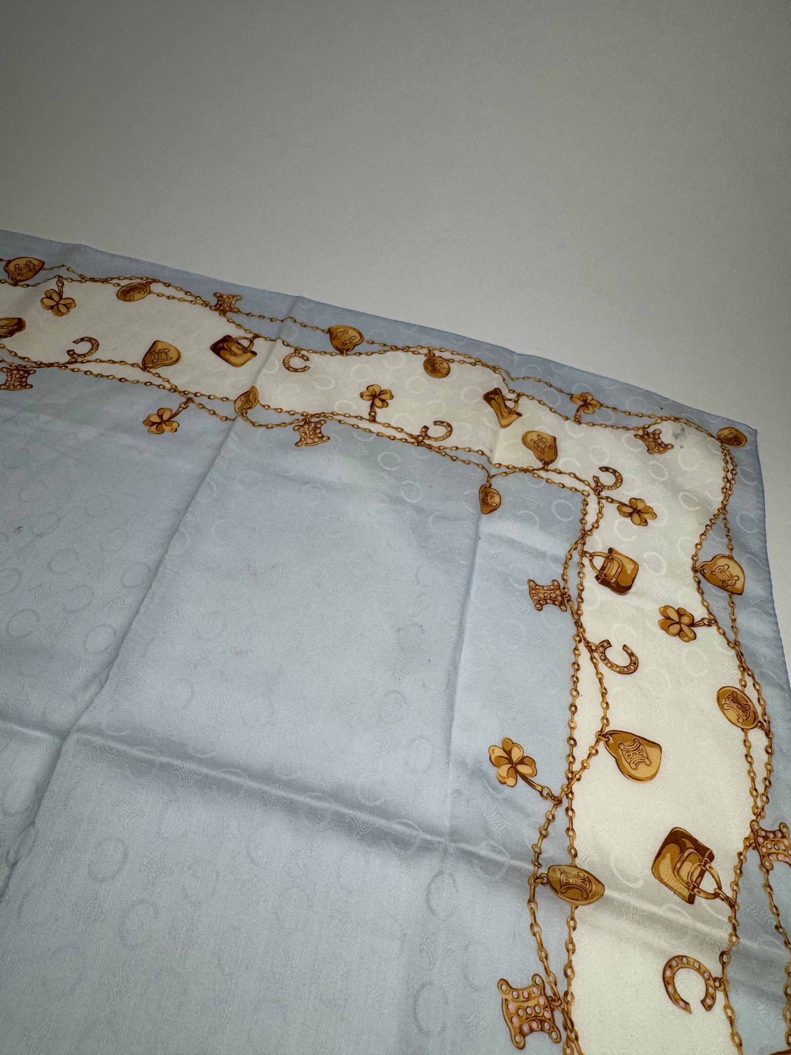 Celine Vintage Paris Macadam Monogram Silk scarf baby blue Size ONE SIZE - 4 Thumbnail