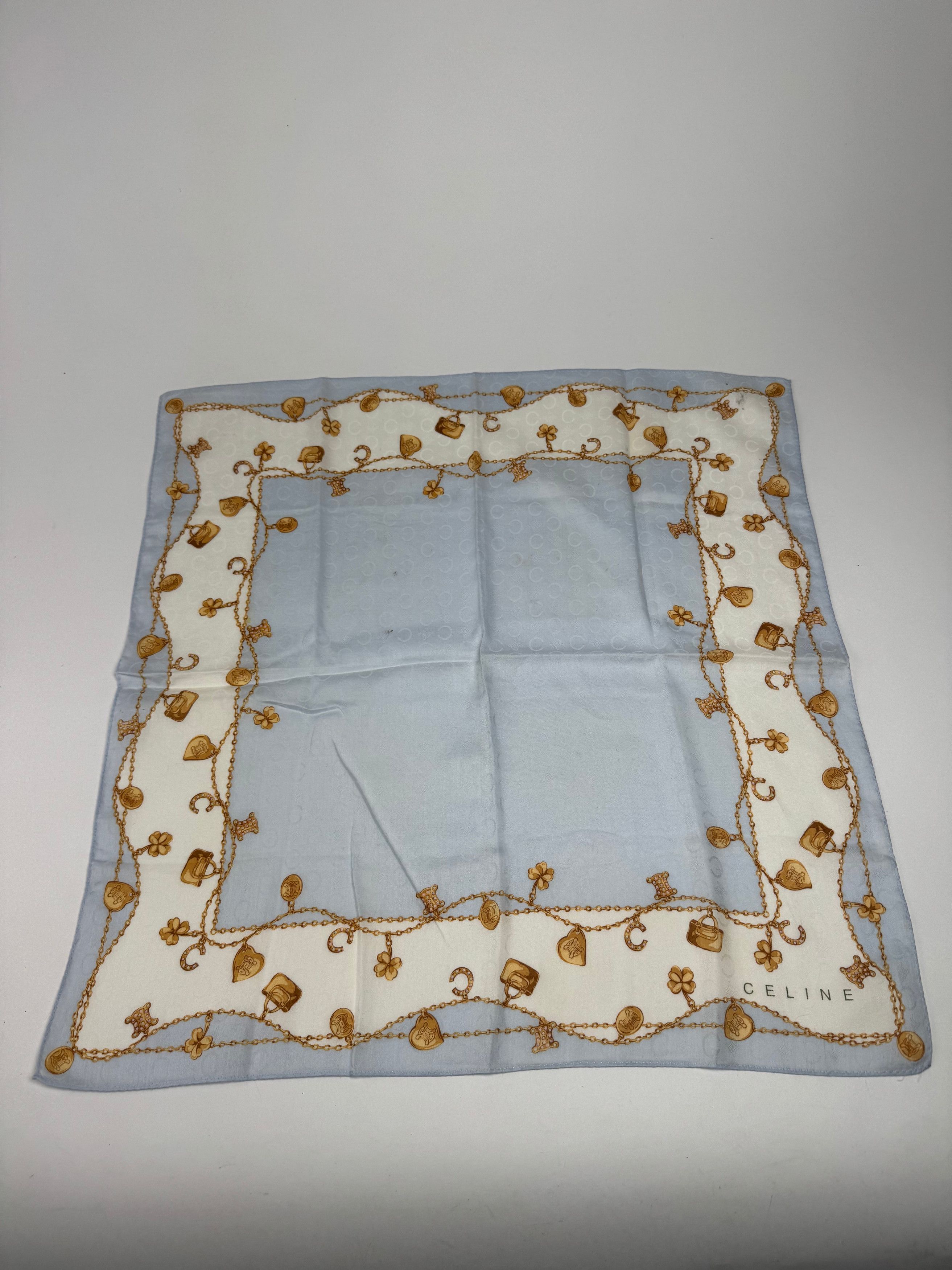 Celine Vintage Paris Macadam Monogram Silk scarf baby blue Size ONE SIZE - 8 Thumbnail