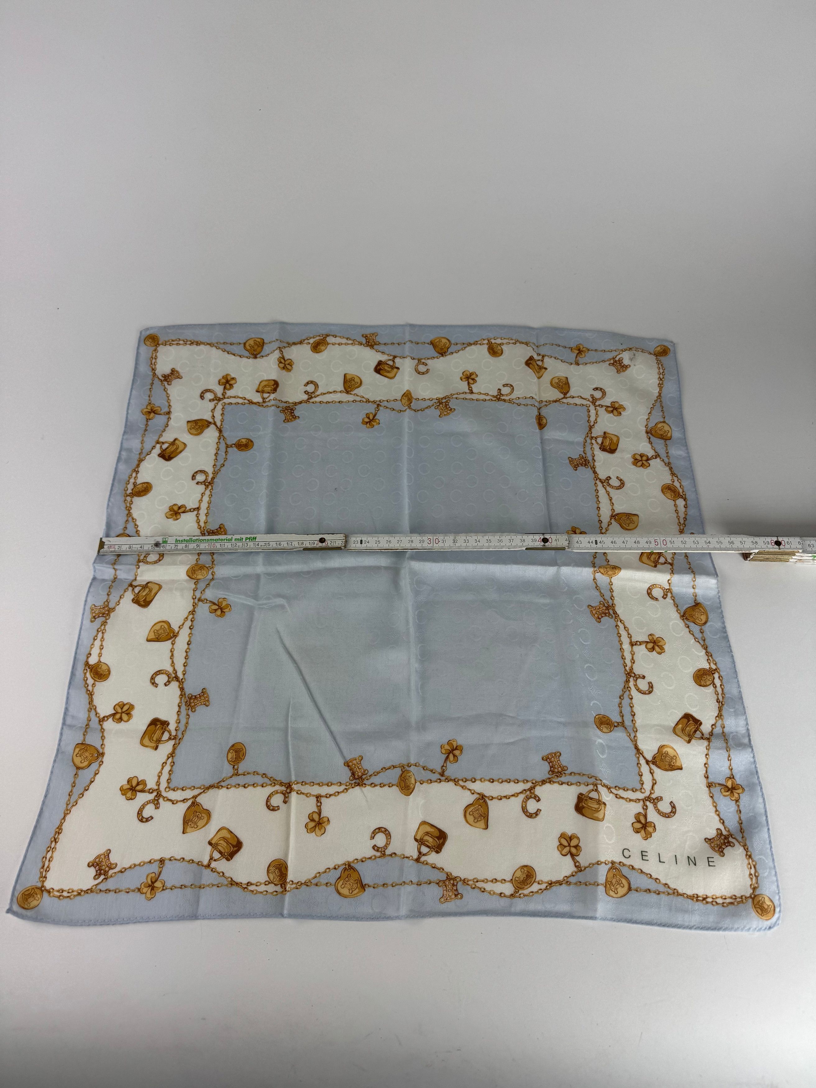 Celine Vintage Paris Macadam Monogram Silk scarf baby blue Size ONE SIZE - 3 Thumbnail
