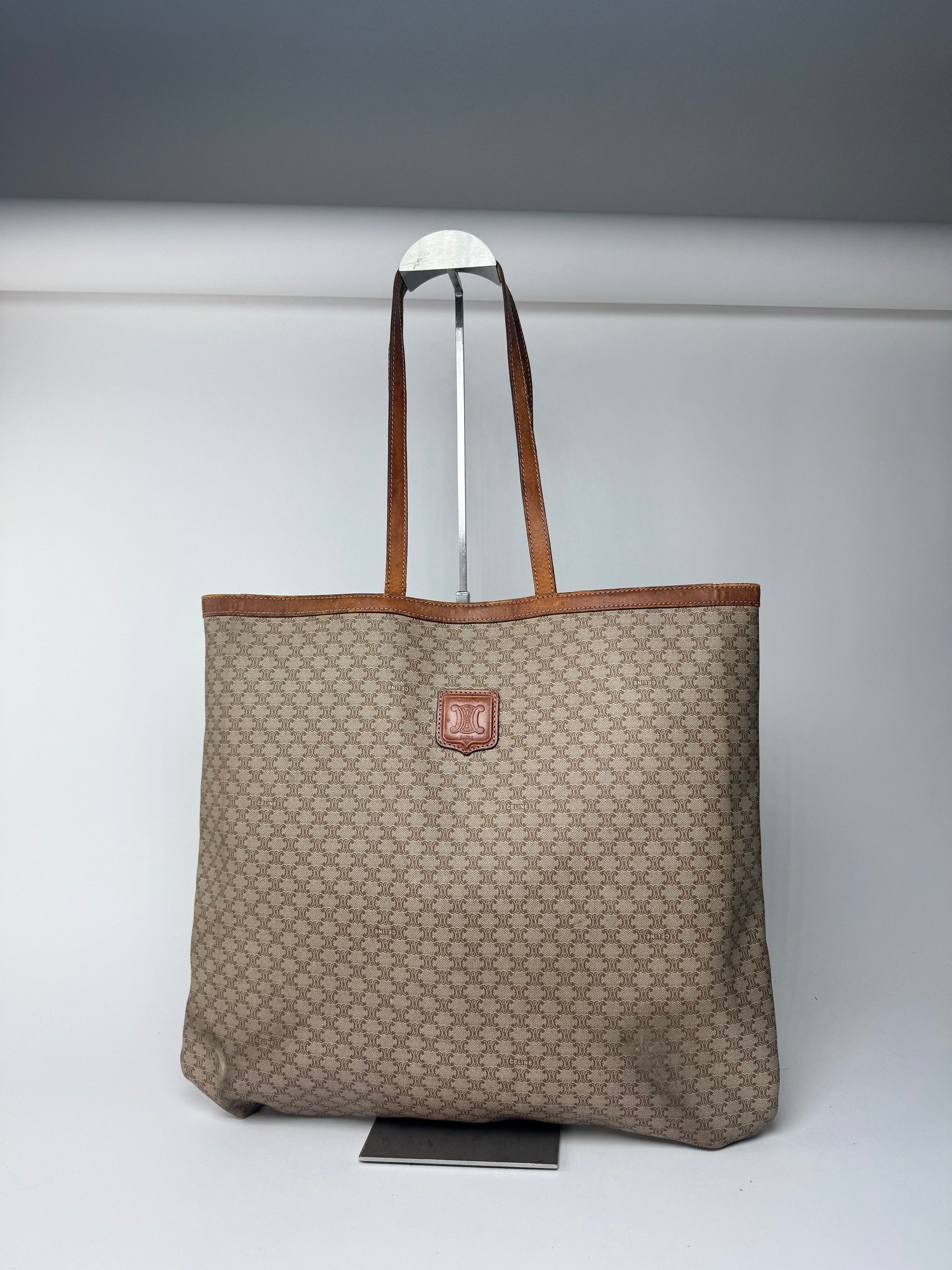Celine Vintage Triomphe monogram leather big bag beige brown Size ONE SIZE - 14 Thumbnail