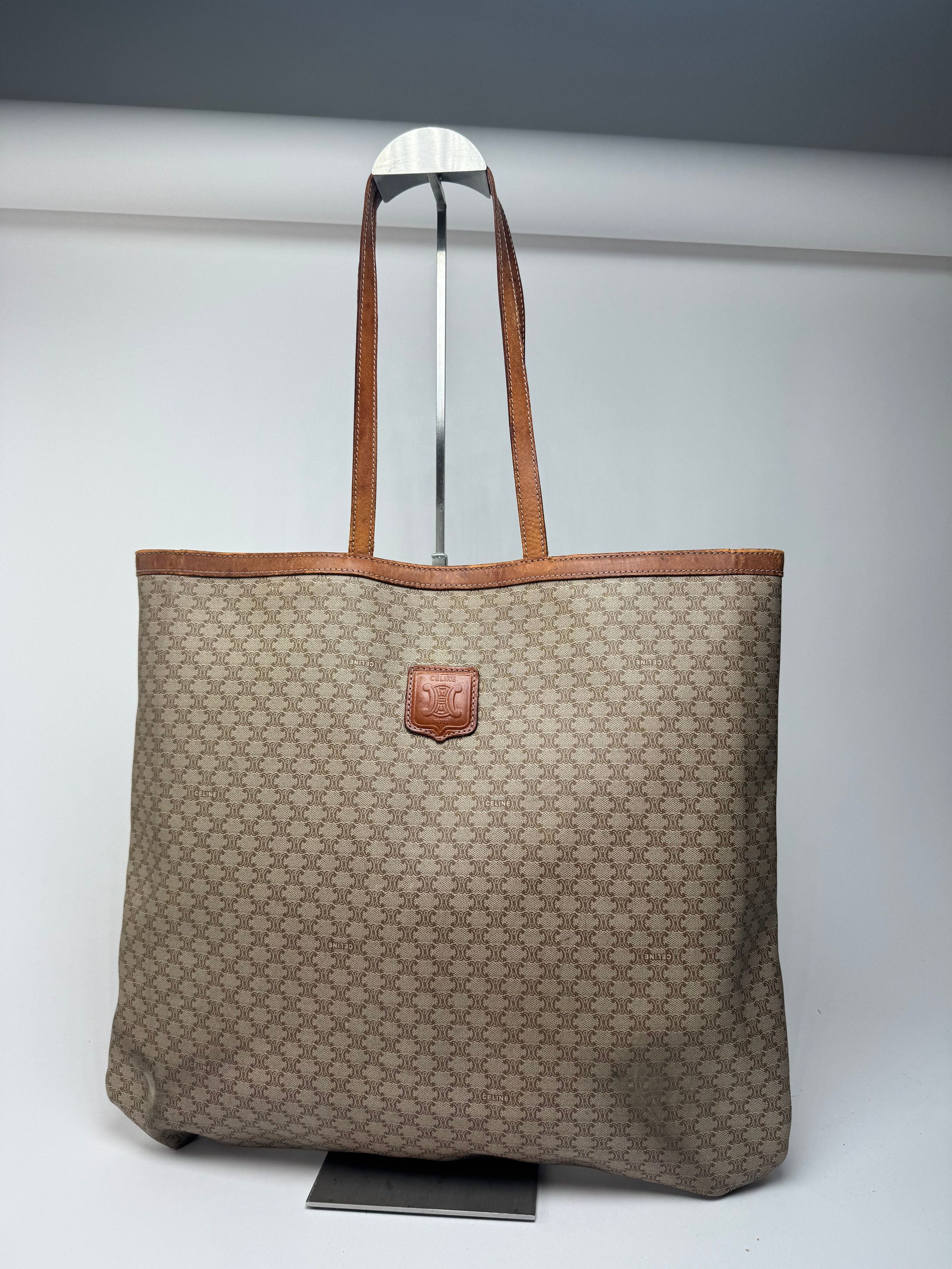 Celine Vintage Triomphe monogram leather big bag beige brown Size ONE SIZE - 7 Thumbnail