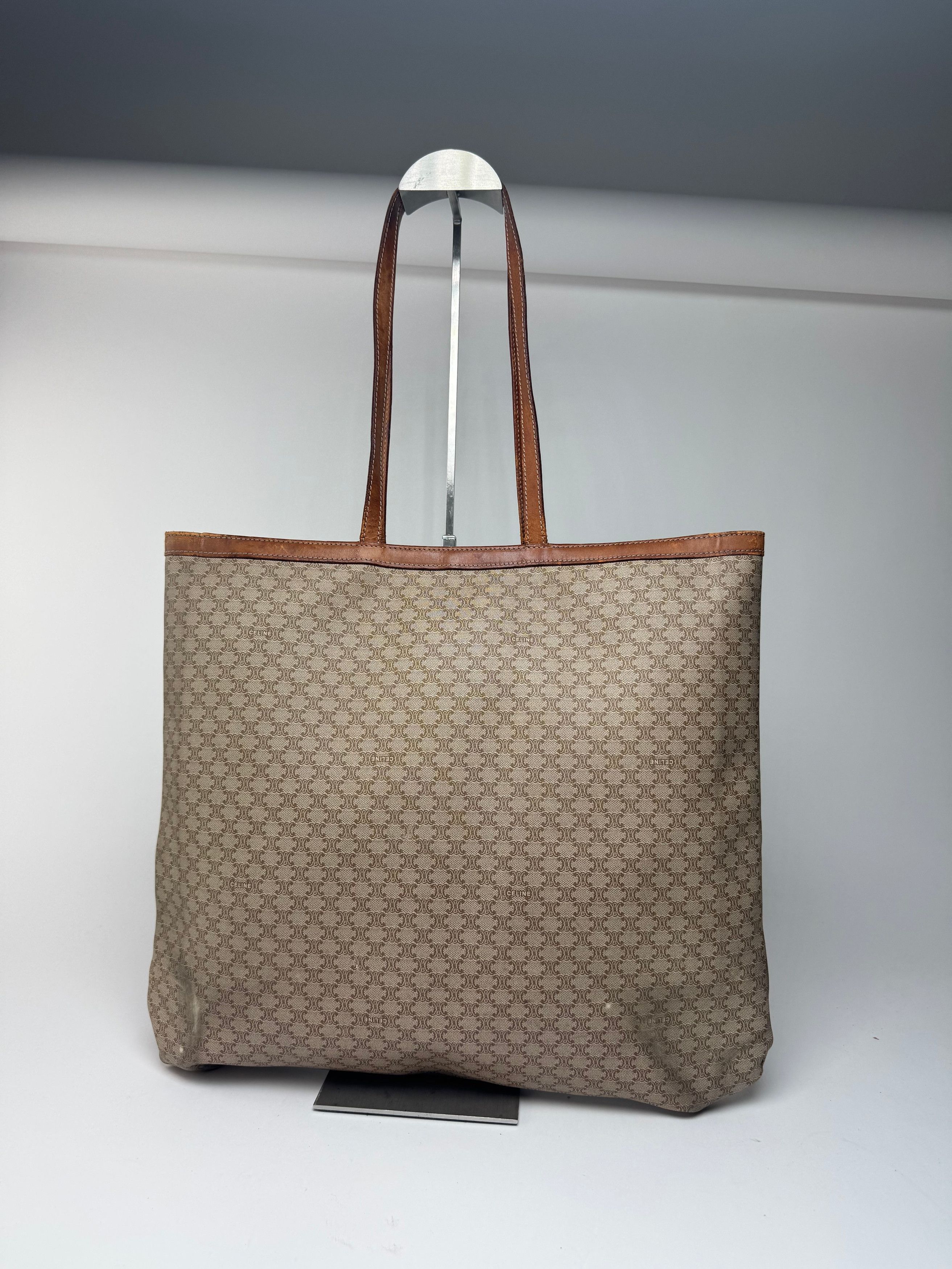 Celine Vintage Triomphe monogram leather big bag beige brown Size ONE SIZE - 9 Thumbnail