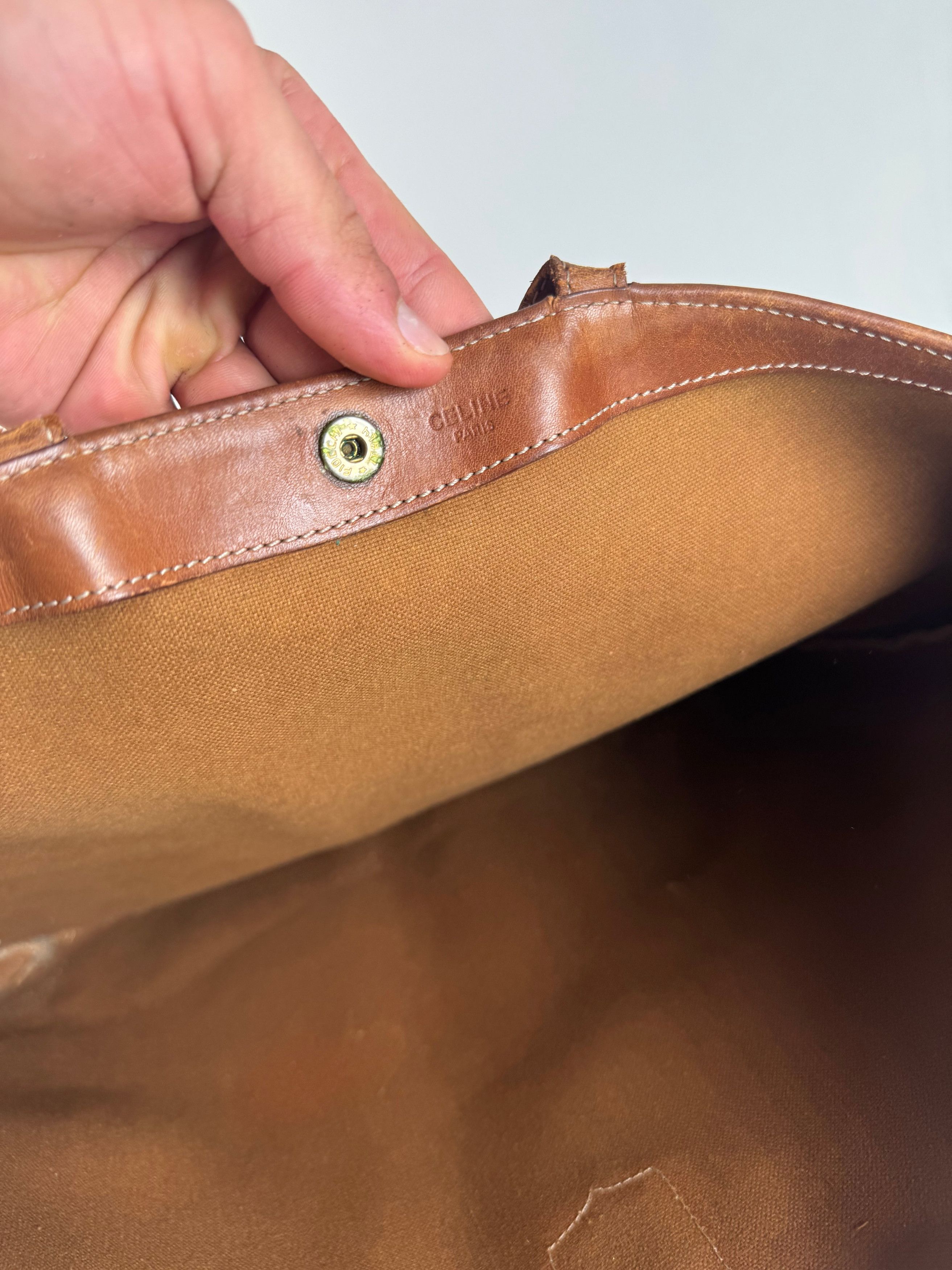 Celine Vintage Triomphe monogram leather big bag beige brown Size ONE SIZE - 4 Thumbnail