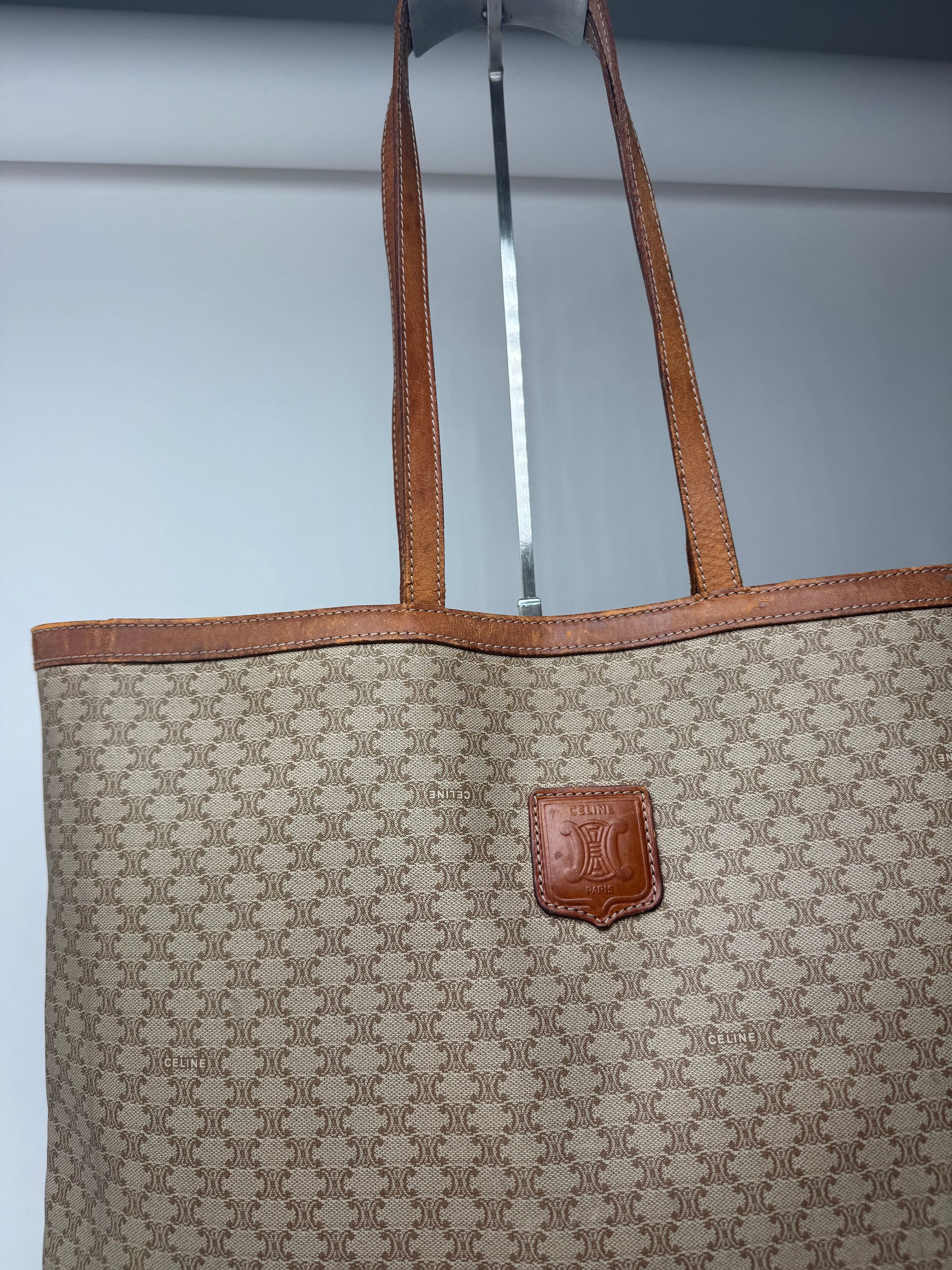 Celine Vintage Triomphe monogram leather big bag beige brown Size ONE SIZE - 2 Thumbnail