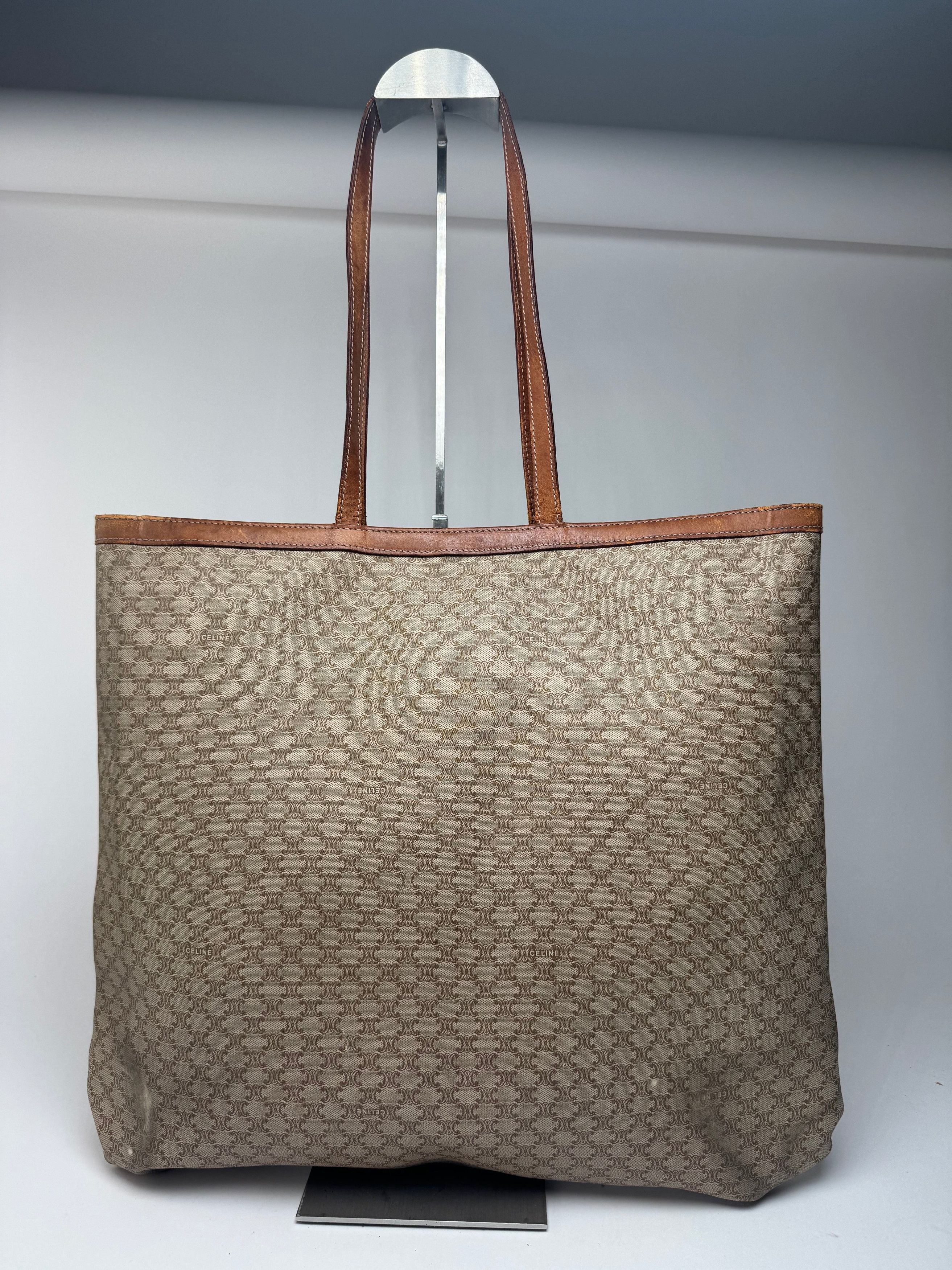 Celine Vintage Triomphe monogram leather big bag beige brown Size ONE SIZE - 15 Thumbnail
