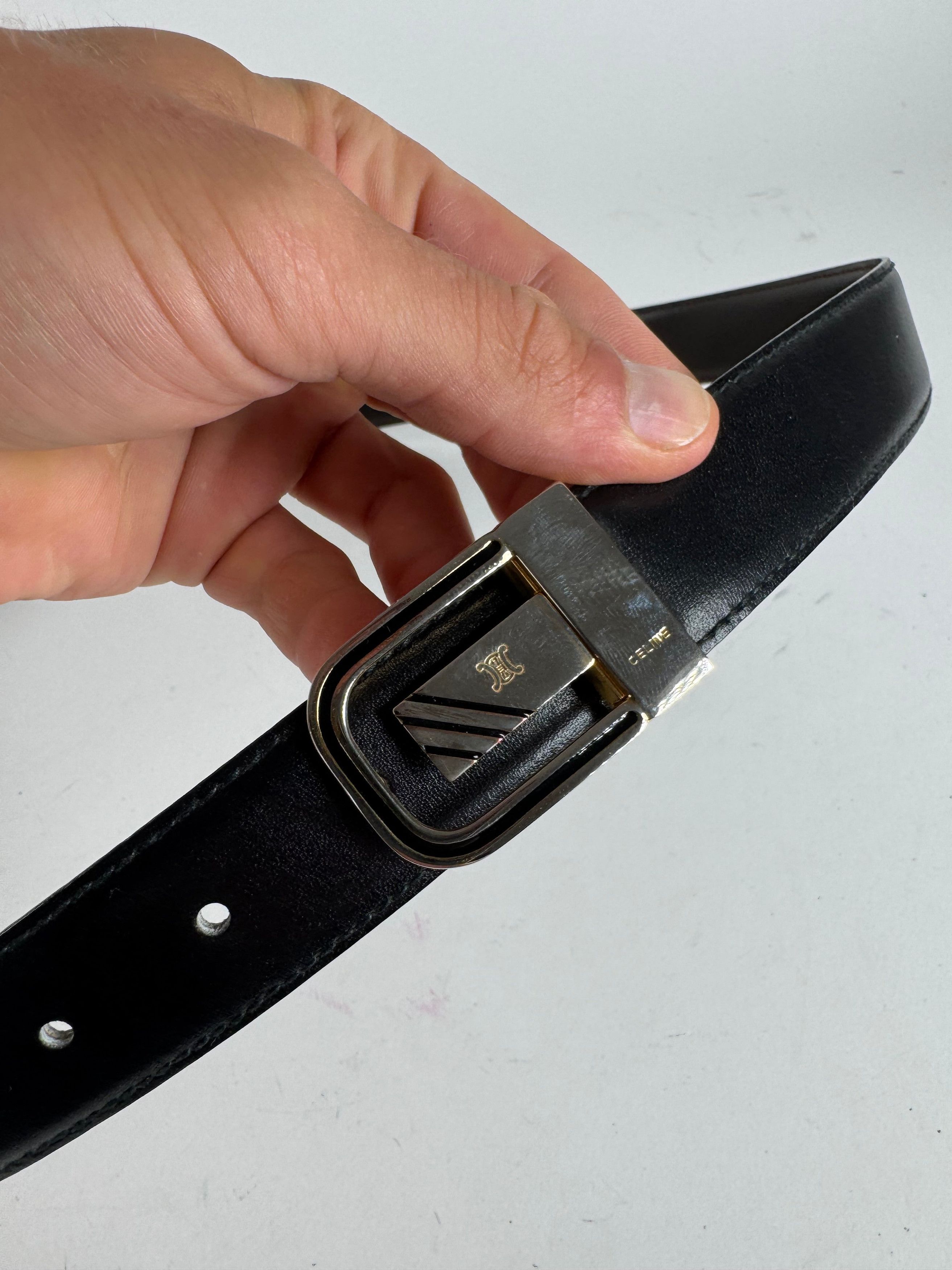Celine Vintage Triomphe Leather Belt black Size ONE SIZE - 2 Thumbnail