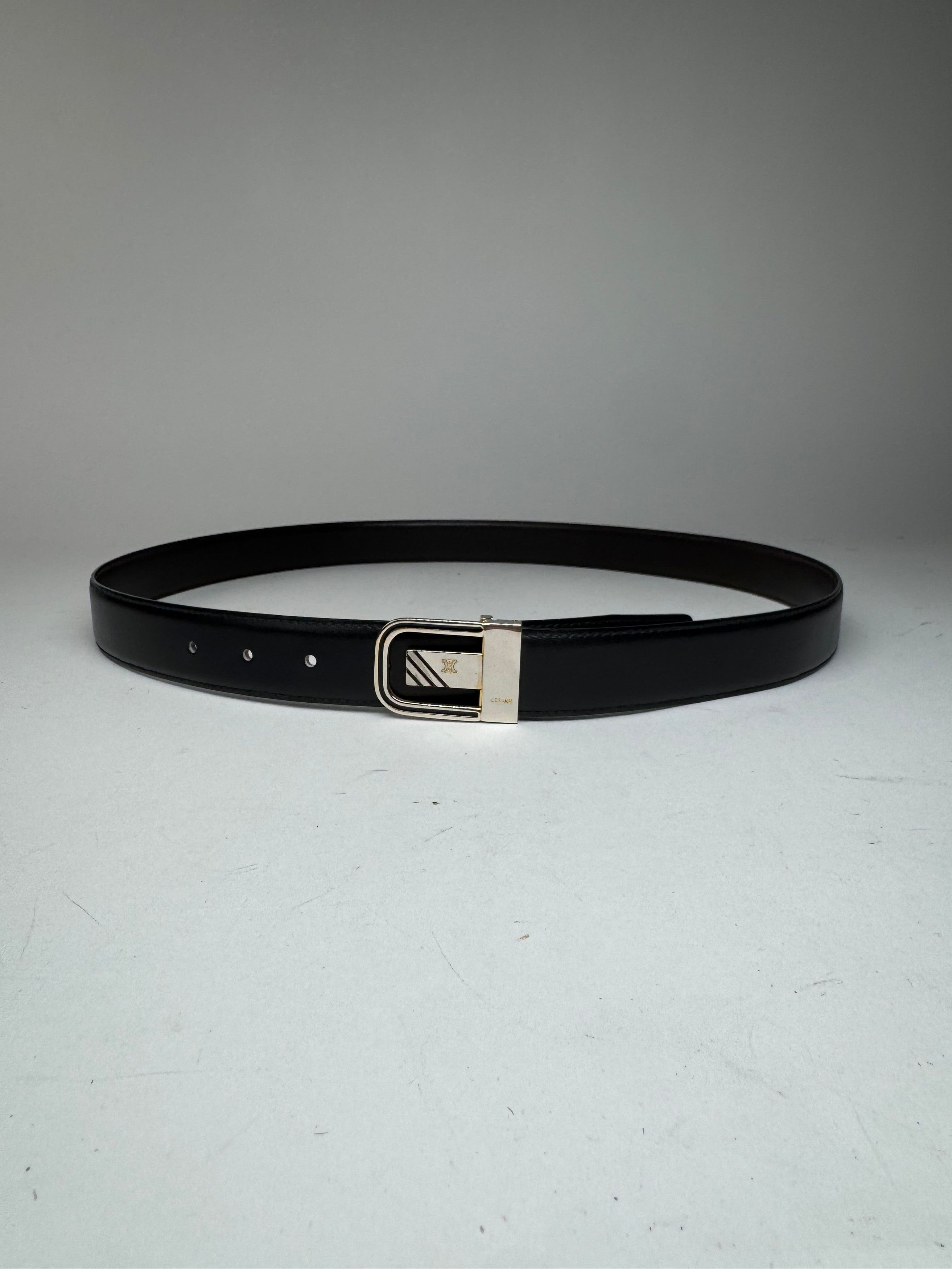 Celine Vintage Triomphe Leather Belt black Size ONE SIZE - 9 Thumbnail