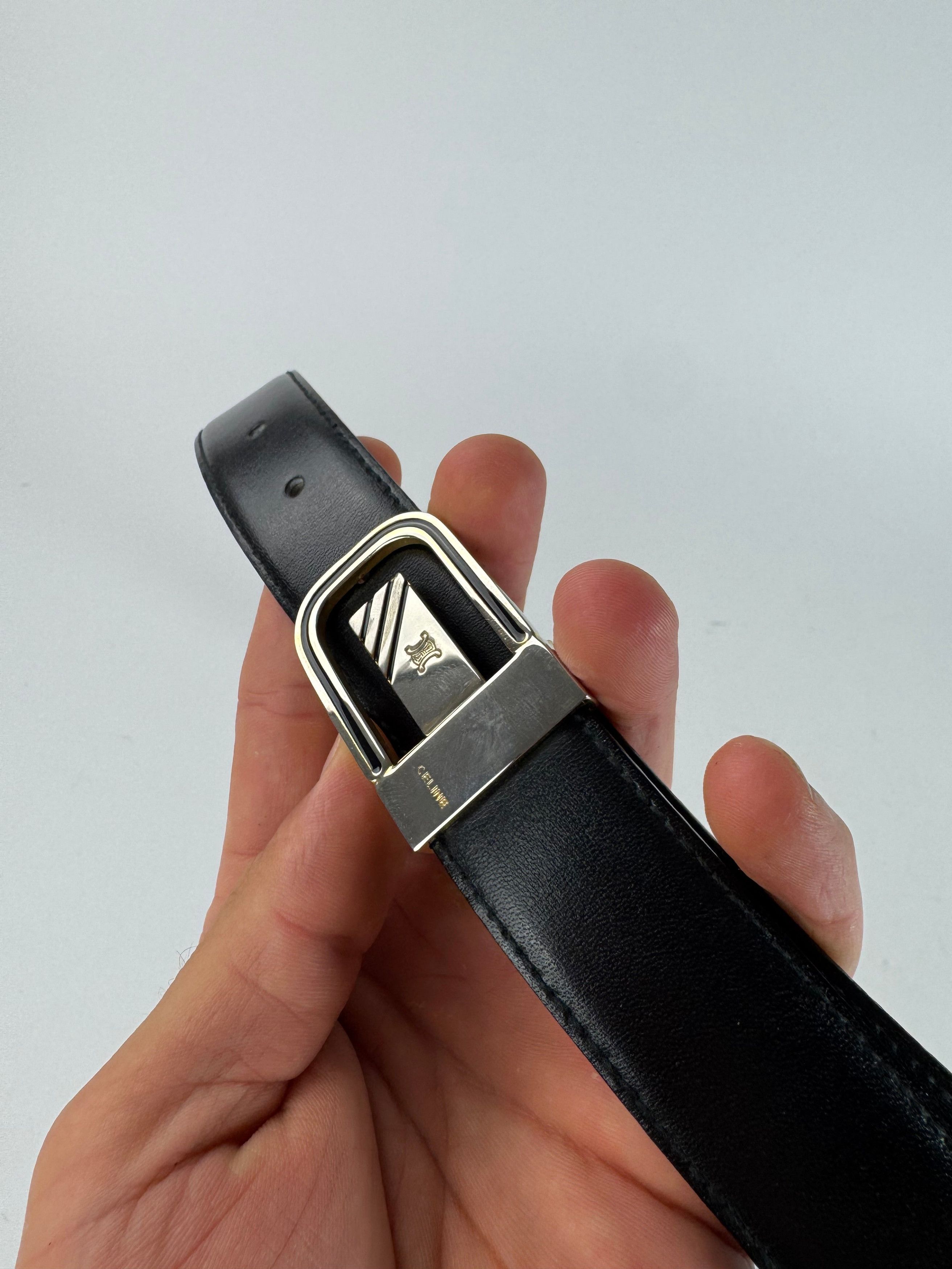 Celine Vintage Triomphe Leather Belt black Size ONE SIZE - 8 Thumbnail