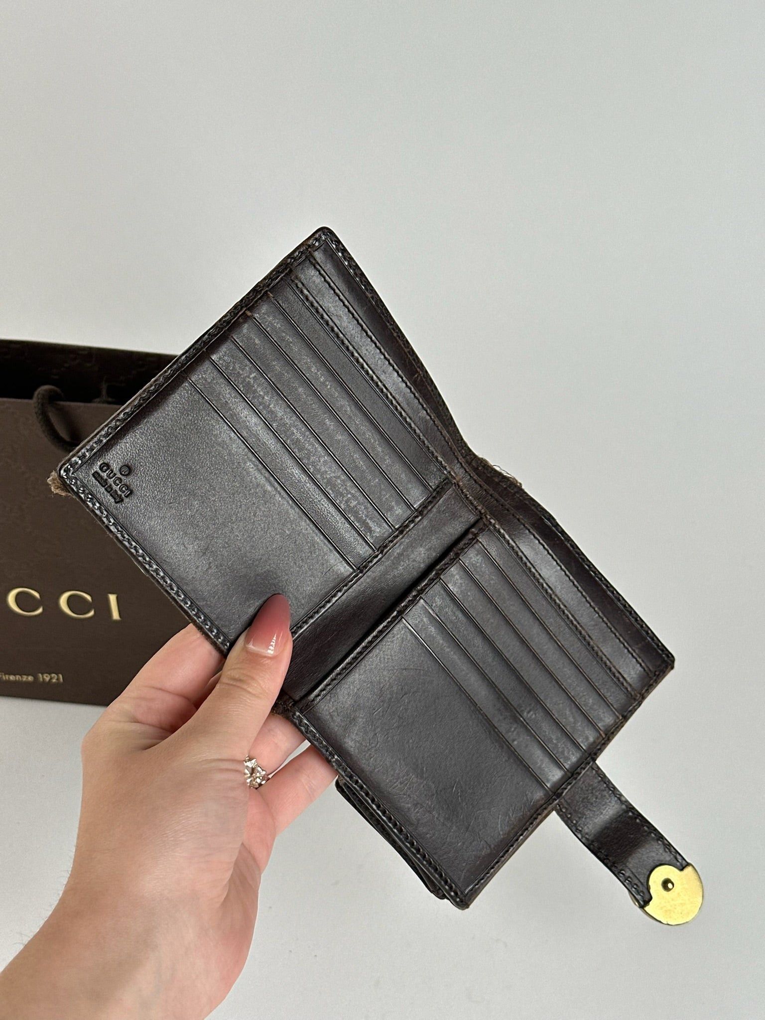 Gucci Vintage Leather Canvas Wallet Grey Brown Size ONE SIZE - 9 Thumbnail