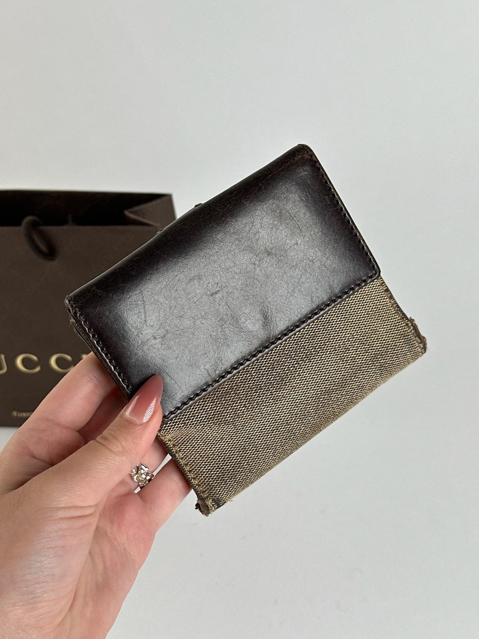 Gucci Vintage Leather Canvas Wallet Grey Brown Size ONE SIZE - 10 Thumbnail