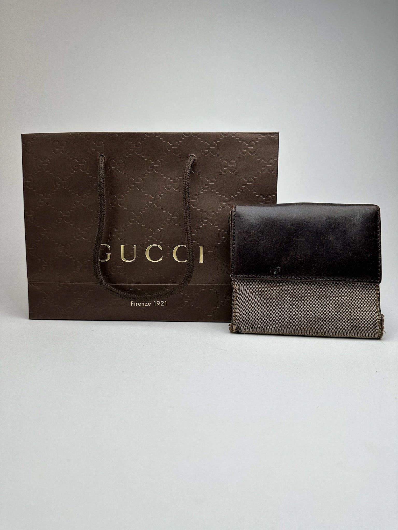 Gucci Vintage Leather Canvas Wallet Grey Brown Size ONE SIZE - 2 Thumbnail