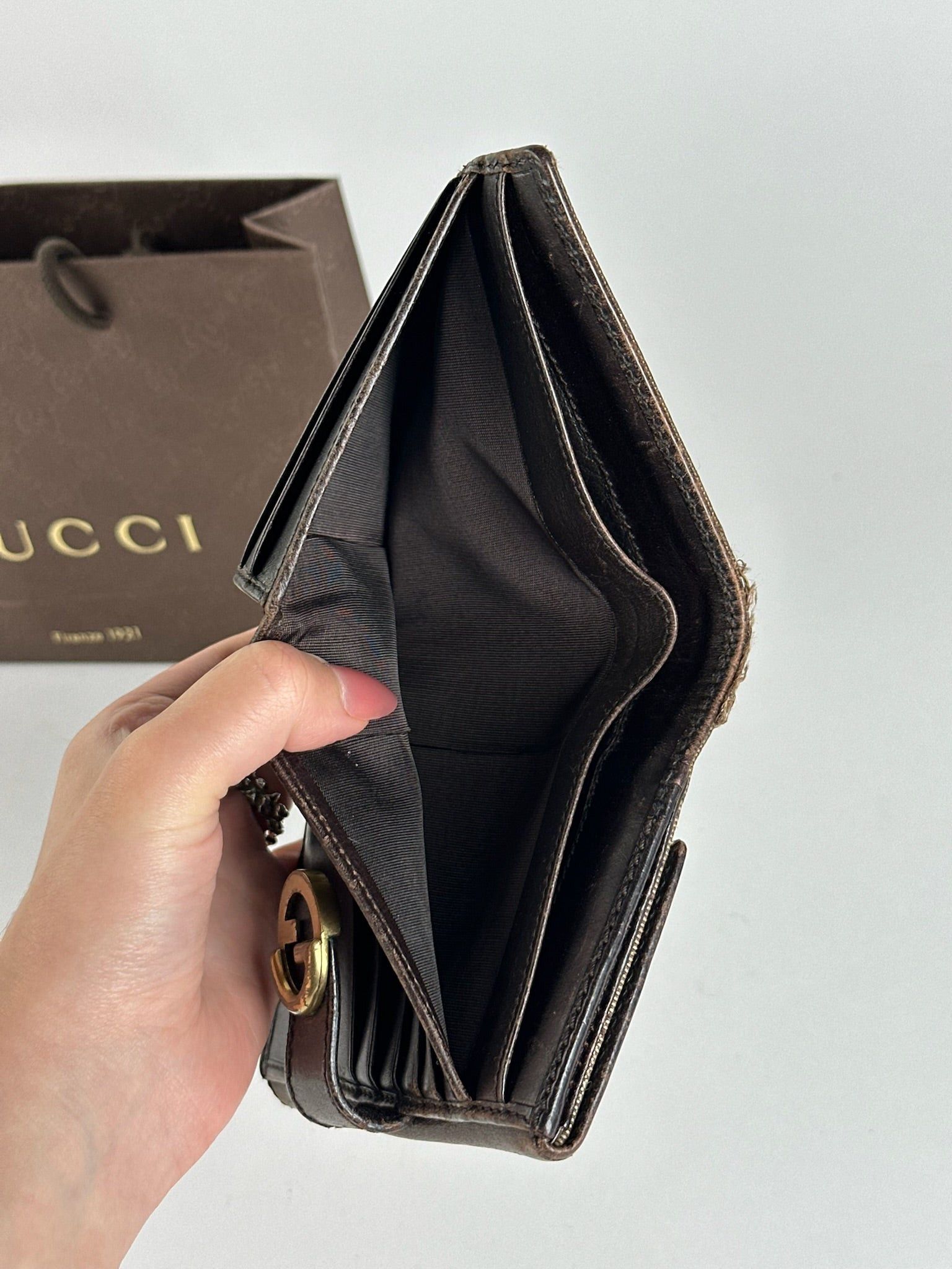 Gucci Vintage Leather Canvas Wallet Grey Brown Size ONE SIZE - 5 Thumbnail