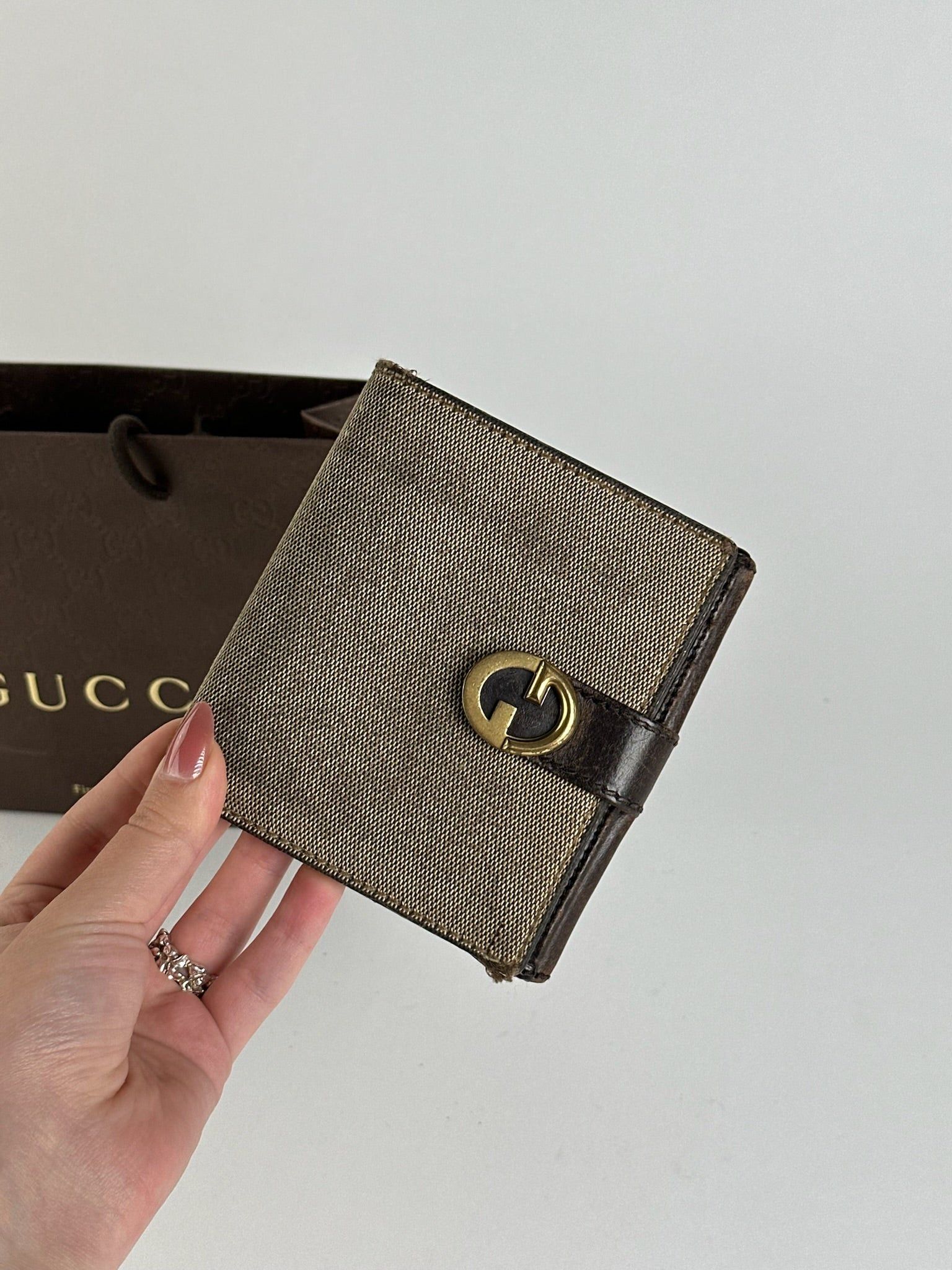 Gucci Vintage Leather Canvas Wallet Grey Brown Size ONE SIZE - 11 Thumbnail