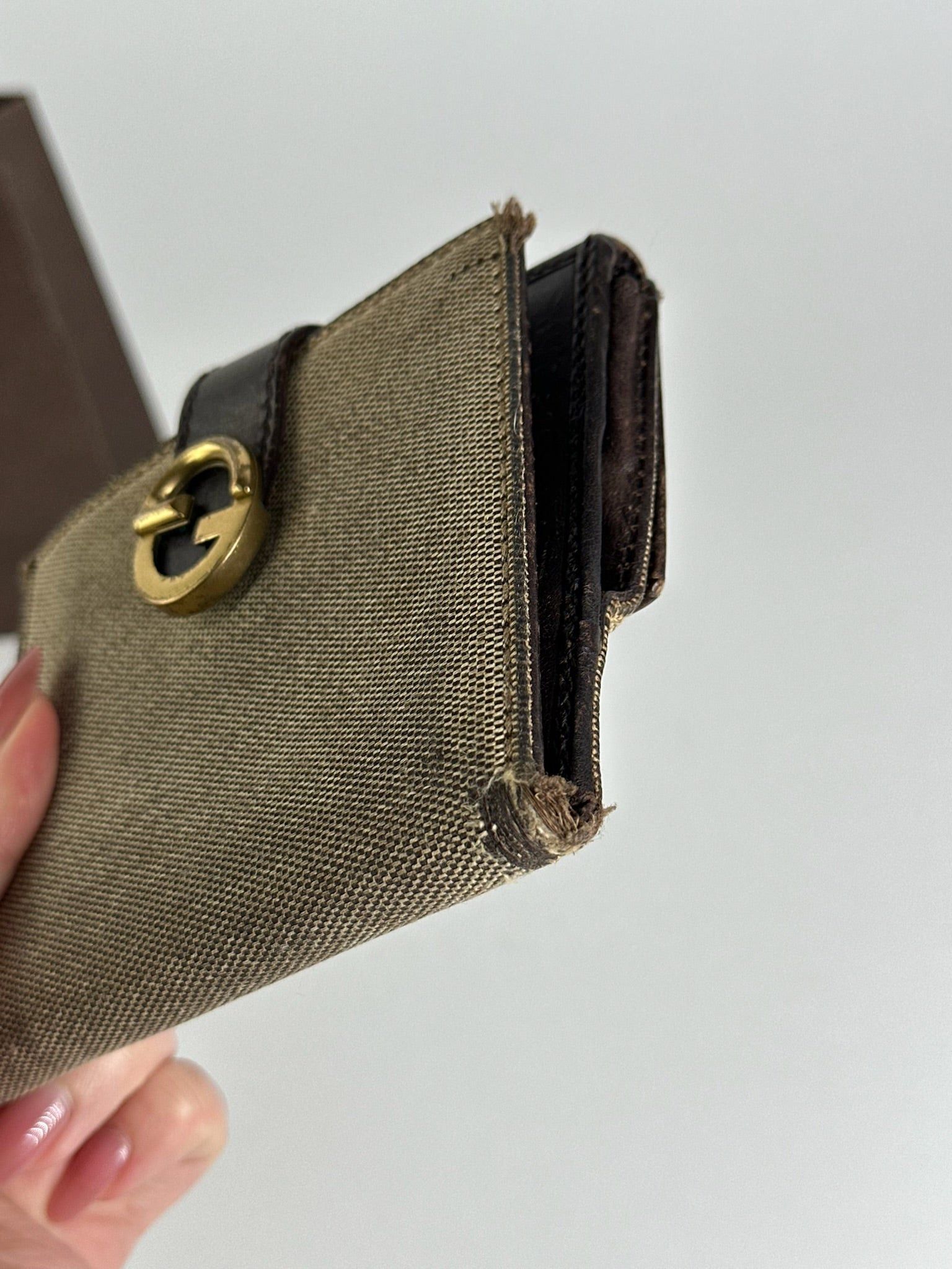 Gucci Vintage Leather Canvas Wallet Grey Brown Size ONE SIZE - 6 Thumbnail
