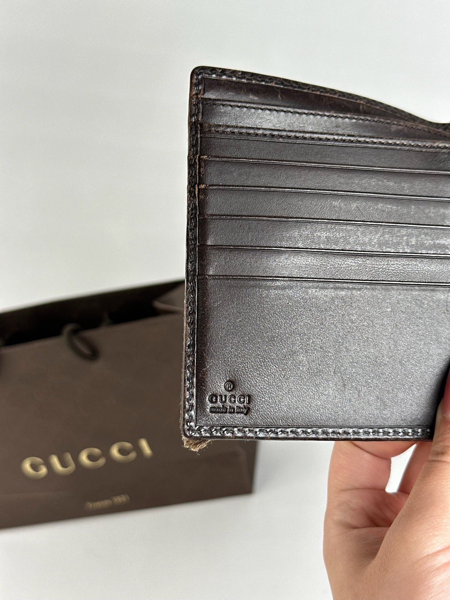 Gucci Vintage Leather Canvas Wallet Grey Brown Size ONE SIZE - 7 Thumbnail