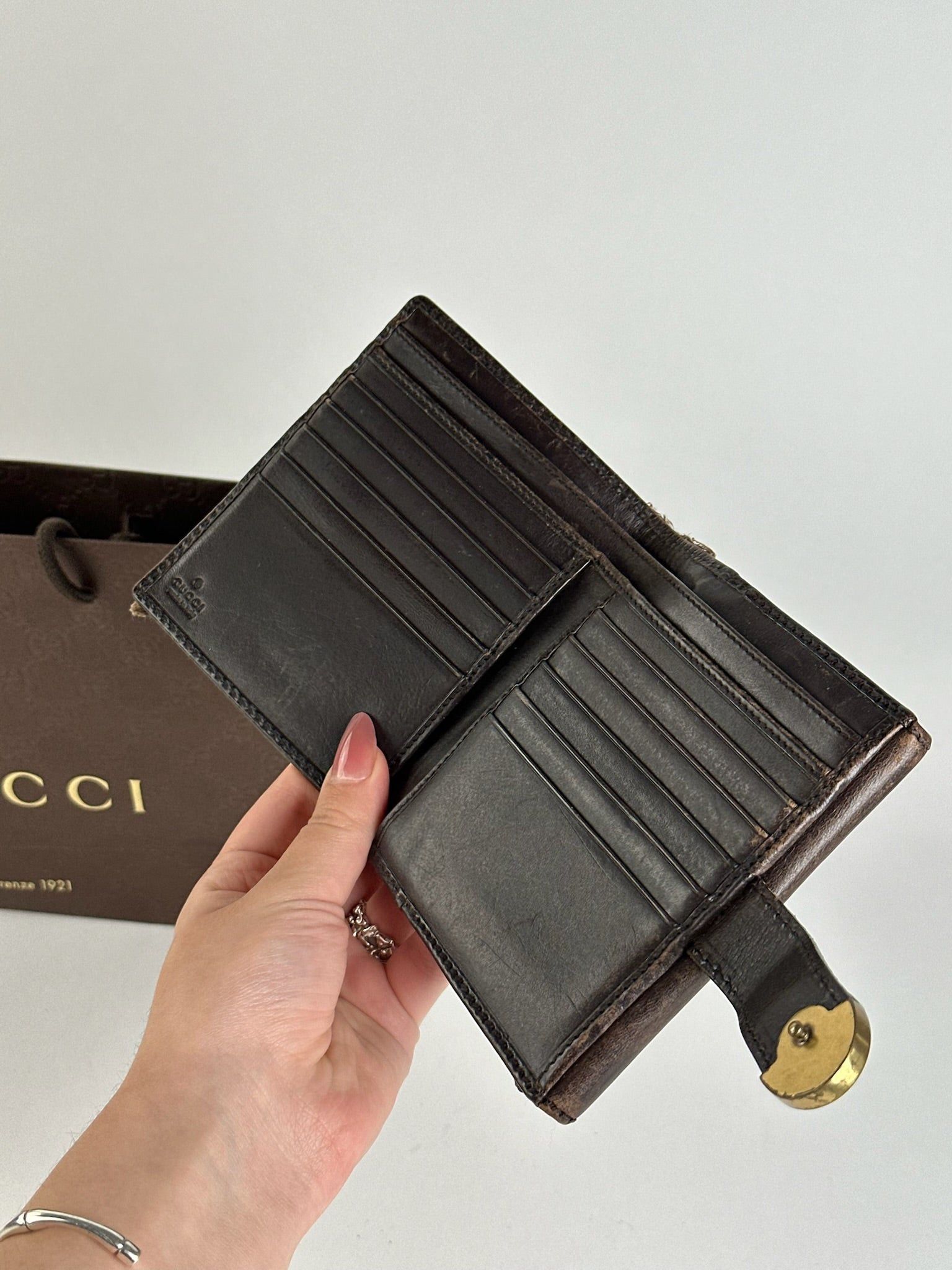 Gucci Vintage Leather Canvas Wallet Grey Brown Size ONE SIZE - 8 Thumbnail