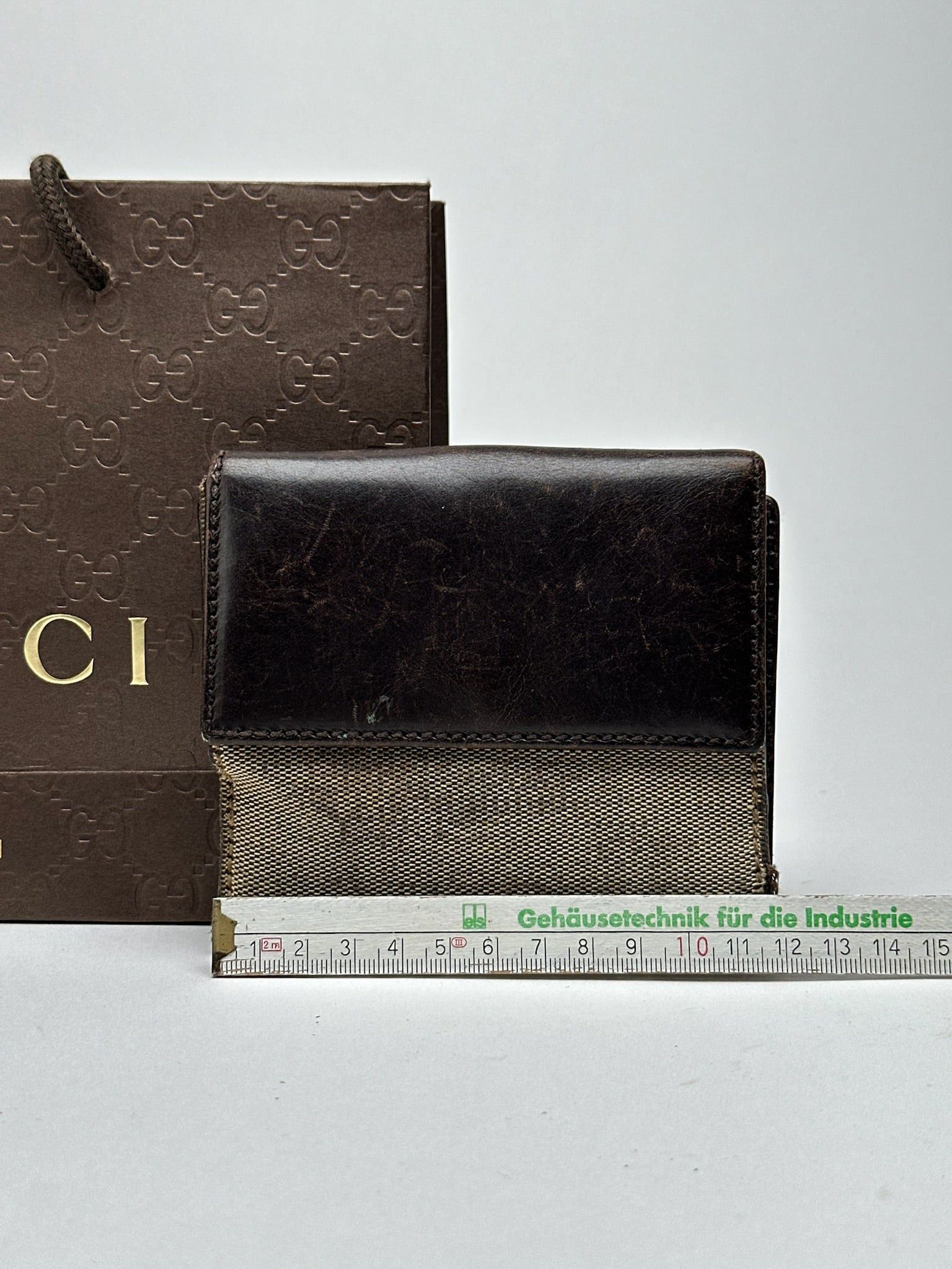 Gucci Vintage Leather Canvas Wallet Grey Brown Size ONE SIZE - 14 Thumbnail