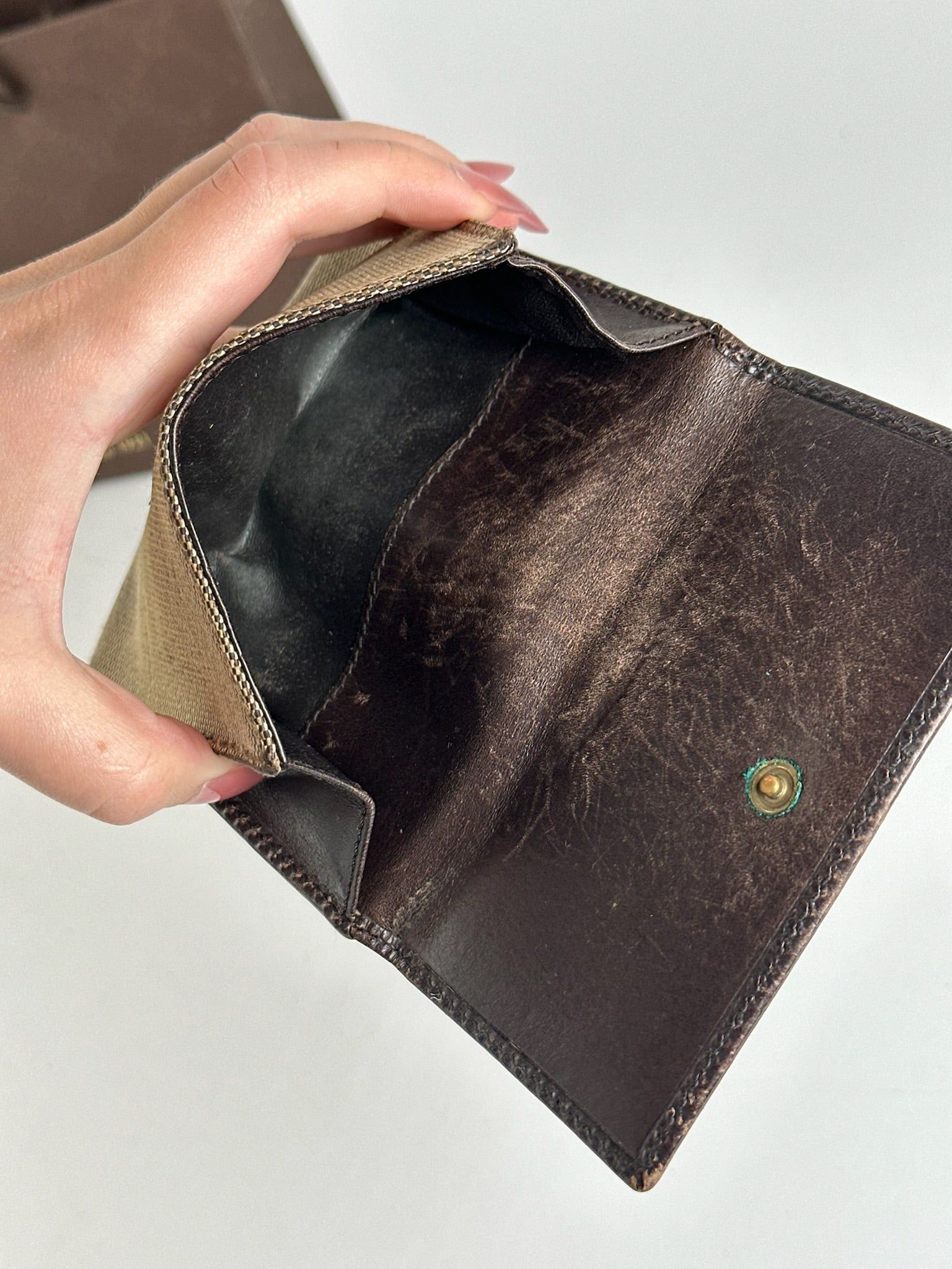 Gucci Vintage Leather Canvas Wallet Grey Brown Size ONE SIZE - 4 Thumbnail