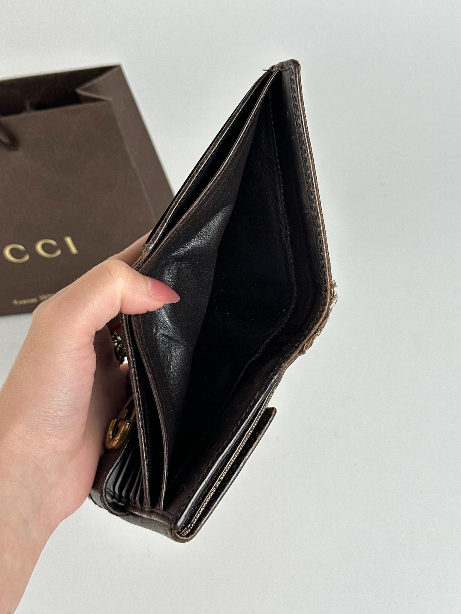 Gucci Vintage Leather Canvas Wallet Grey Brown Size ONE SIZE - 13 Thumbnail