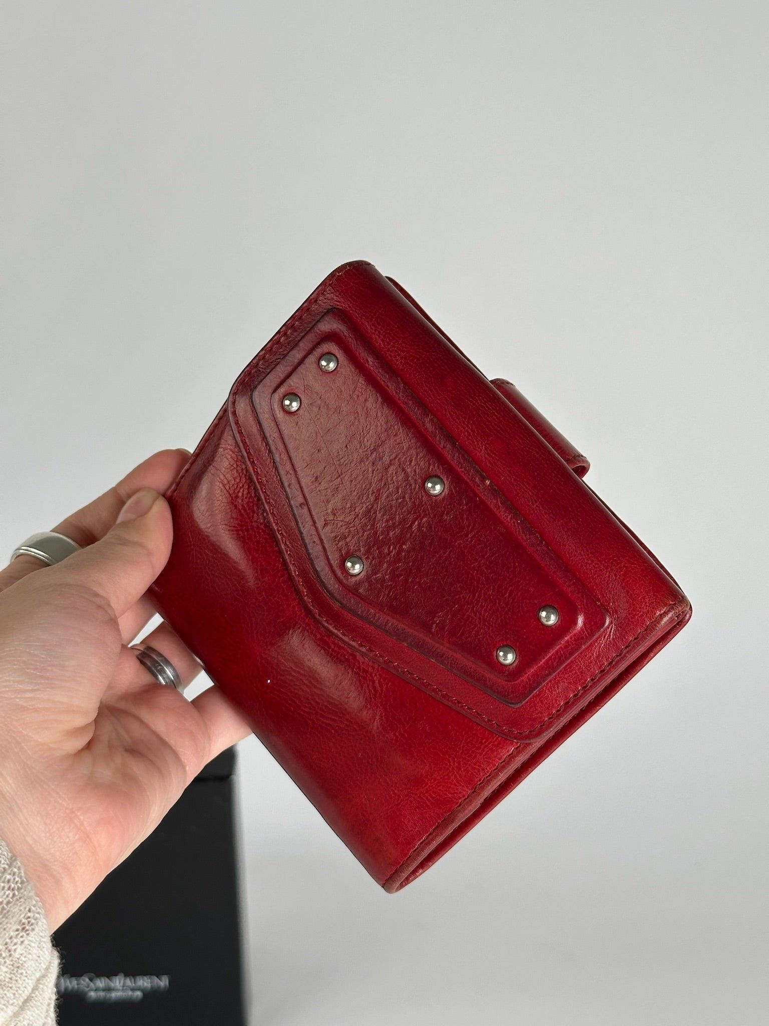 Other Vintage Yves Saint Laurent studded leather wallet red Size ONE SIZE - 4 Thumbnail