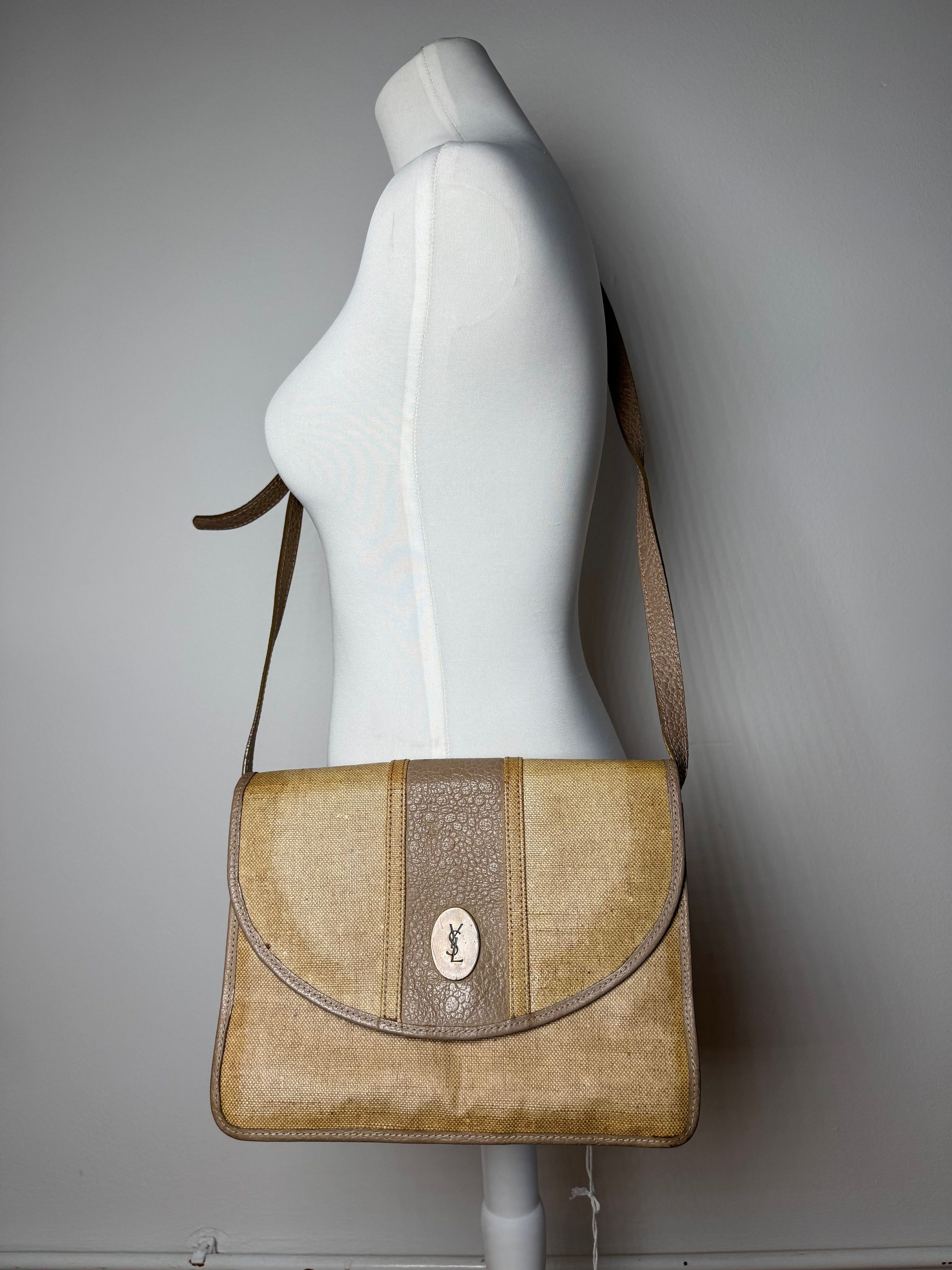 Other Vintage Yves Saint Laurent Leather canvas bag beige brown Size ONE SIZE - 6 Thumbnail