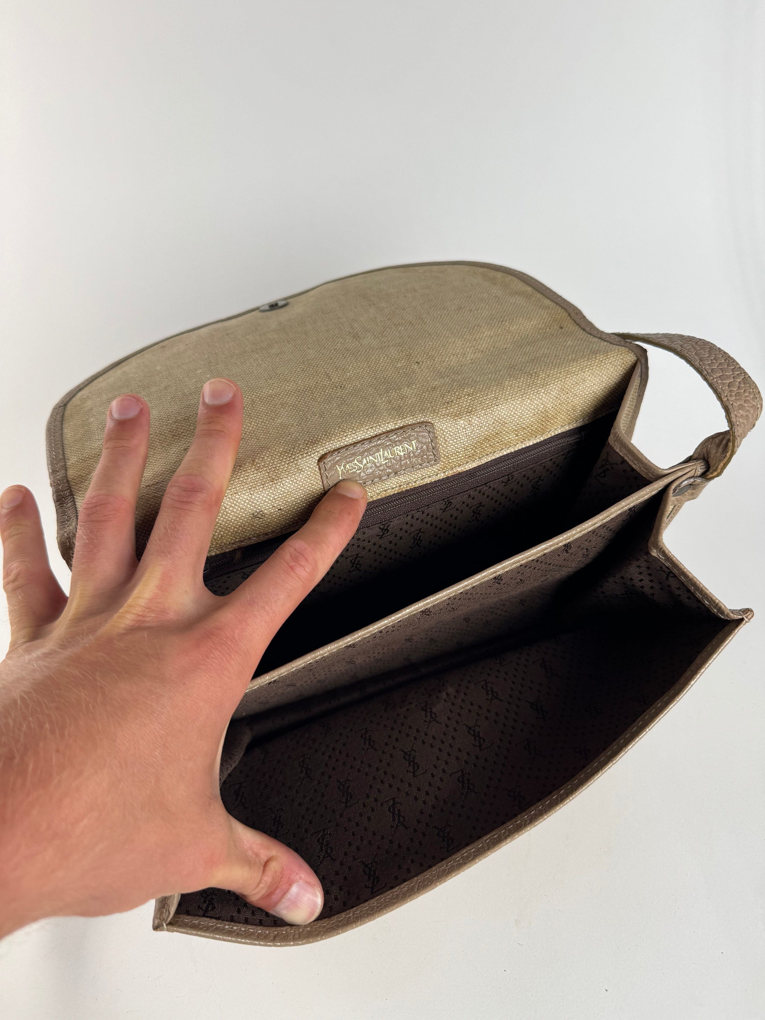 Other Vintage Yves Saint Laurent Leather canvas bag beige brown Size ONE SIZE - 4 Thumbnail