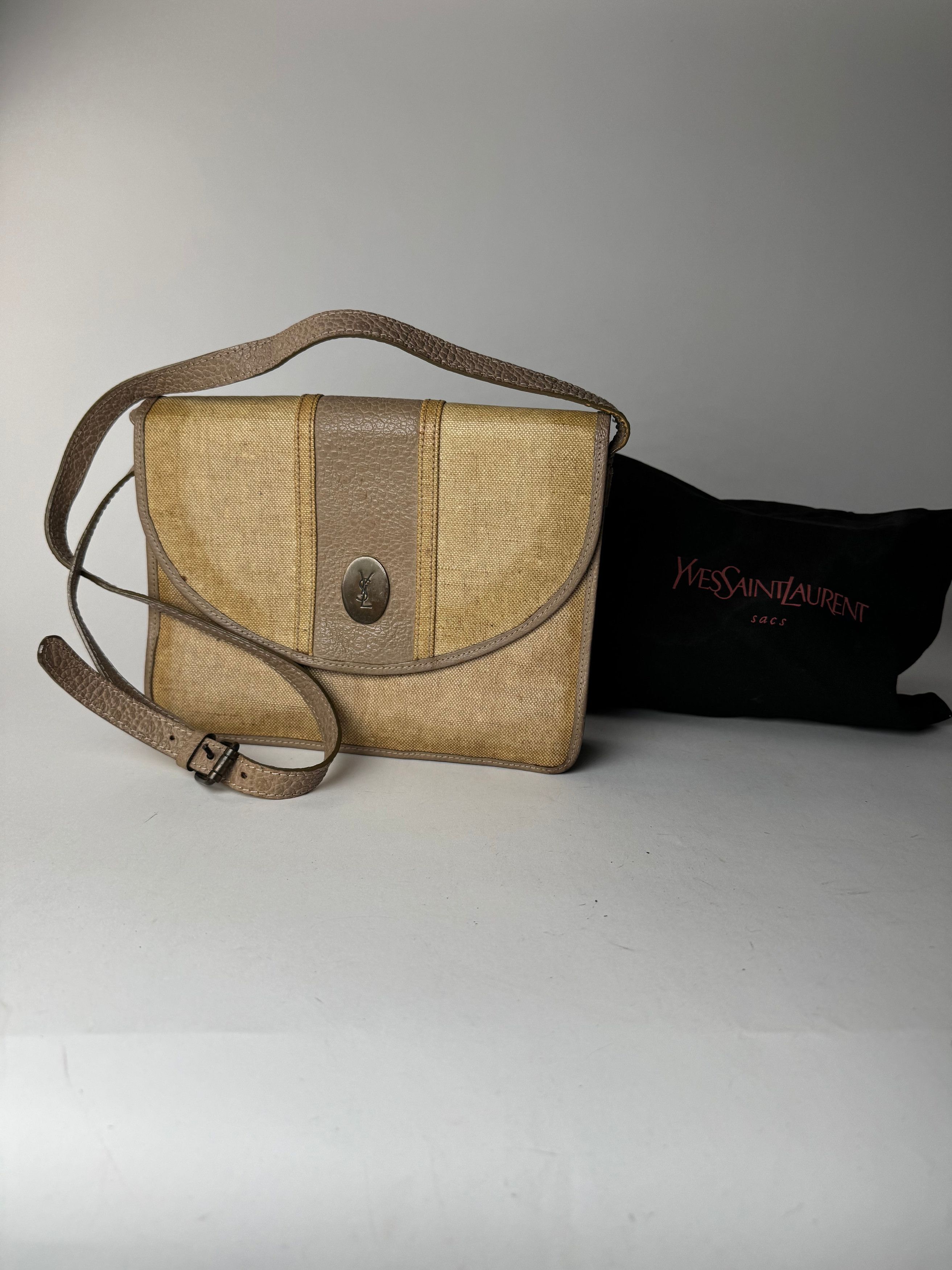 Other Vintage Yves Saint Laurent Leather canvas bag beige brown Size ONE SIZE - 2 Thumbnail