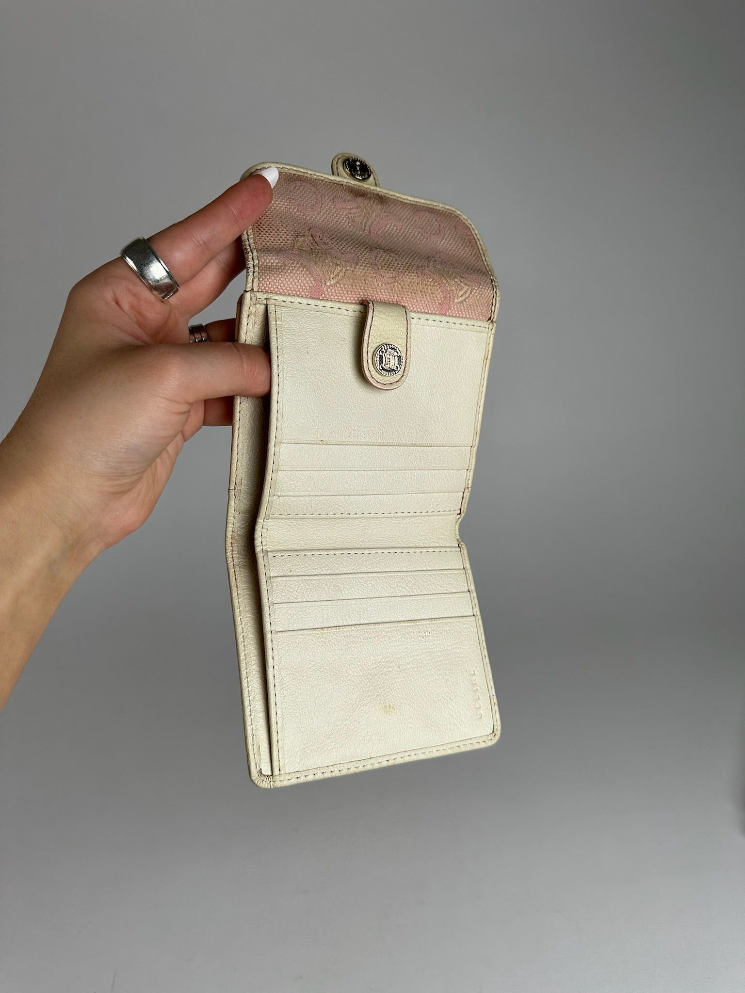 Celine Vintage Macadam Monogram Canvas Leather Wallet pink white Size ONE SIZE - 8 Thumbnail